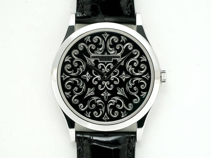 パテックフィリップ カラトラバ Ref.5088P-001 プラチナ 手彫金を施した黒七宝文字盤 美中古 q7ye4ob7