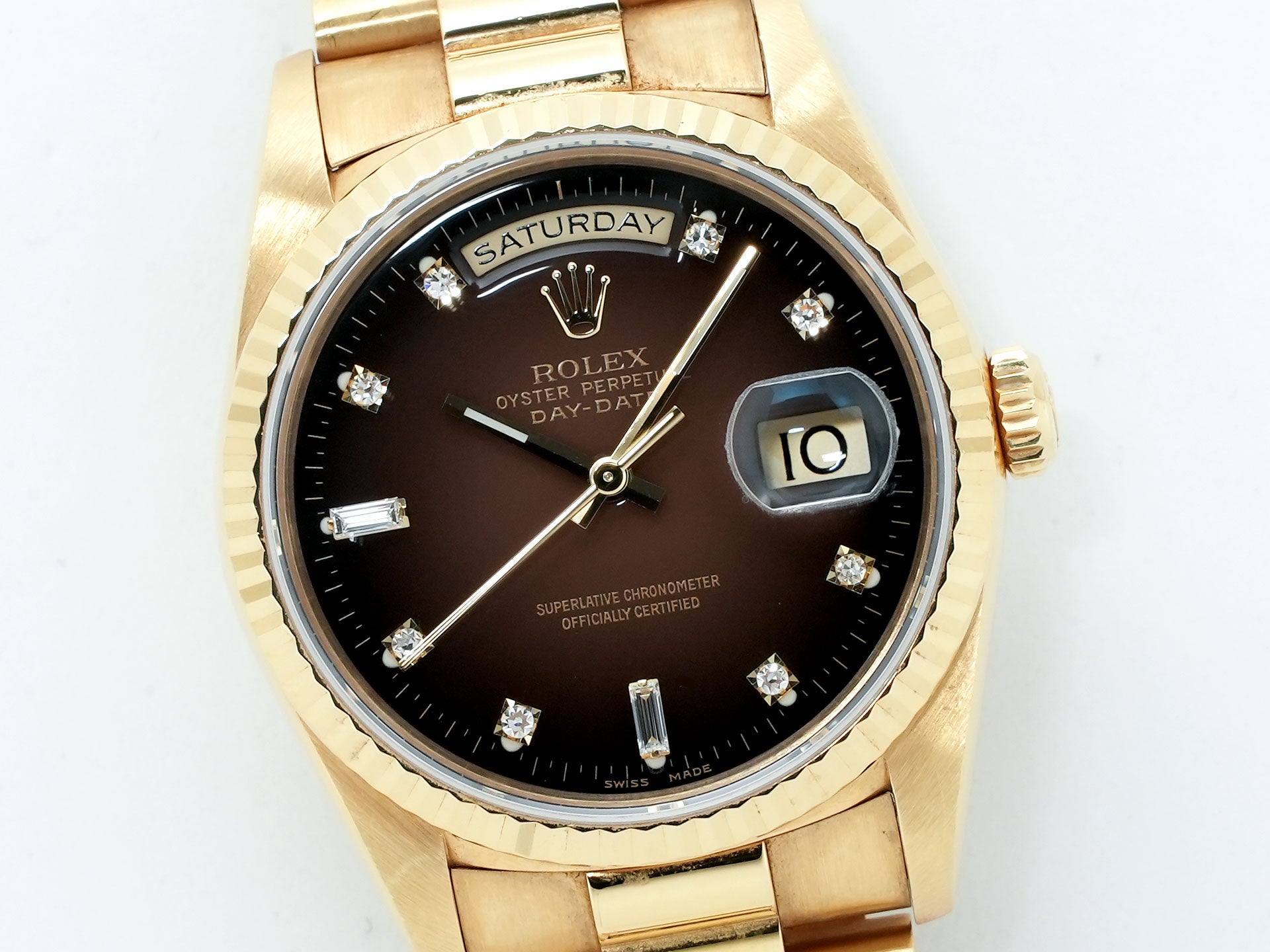 ロレックス デイデイト36 Ref.18238 イエローゴールド ブラウングラデーション×10Pダイヤ文字盤 中古 6b7hn3a4