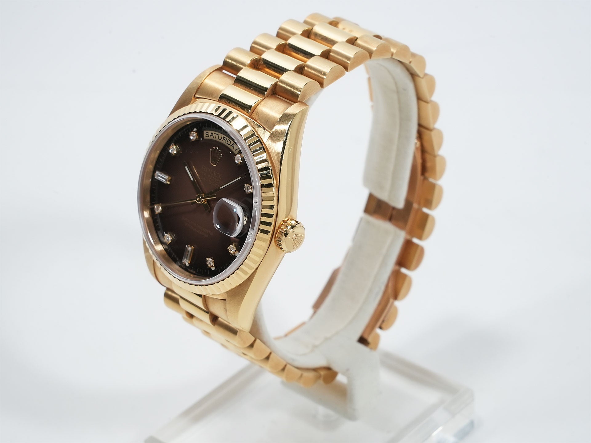 ロレックス デイデイト36 Ref.18238 イエローゴールド ブラウングラデーション×10Pダイヤ文字盤 中古 6b7hn3a4