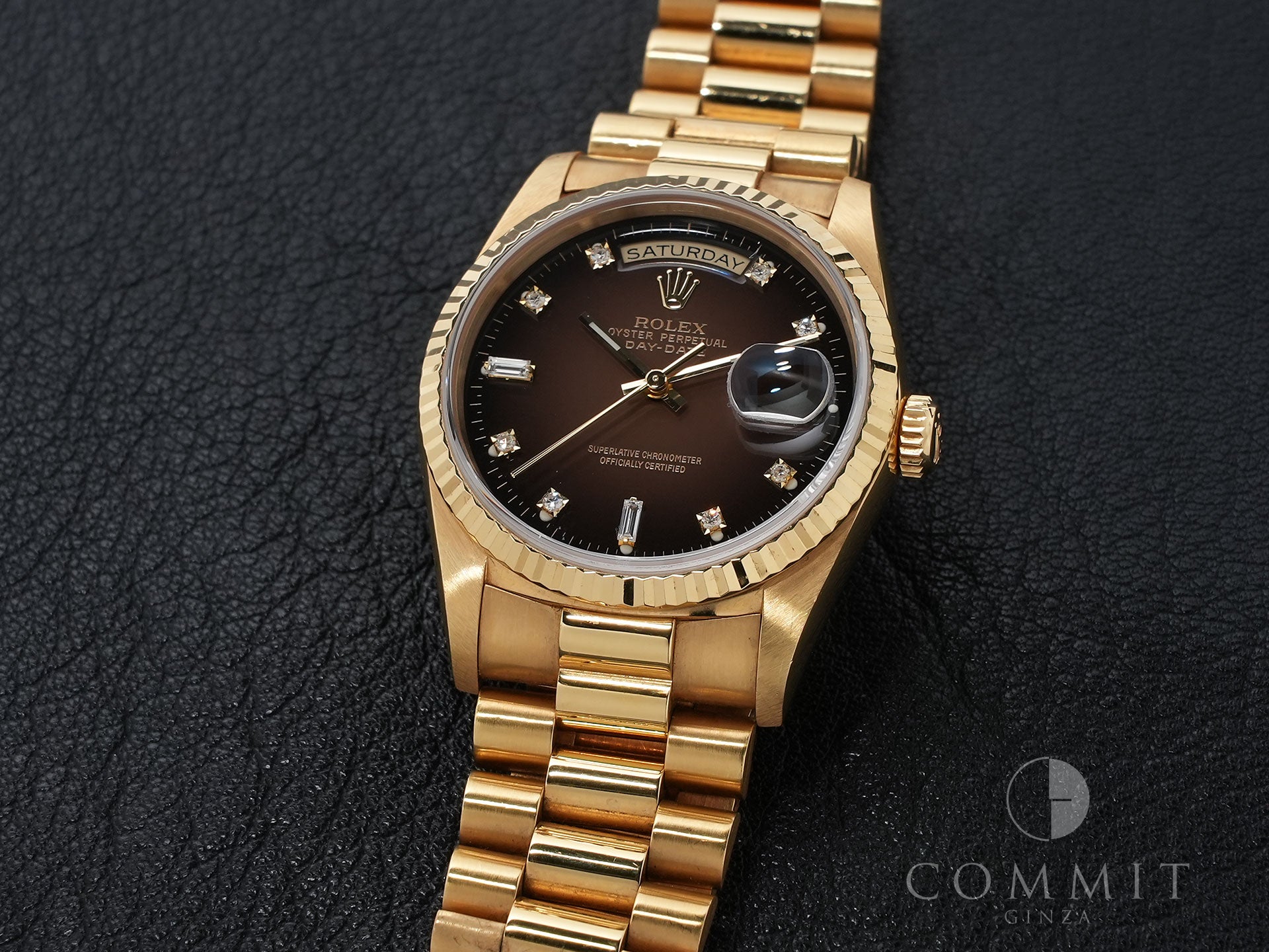 ロレックス デイデイト36 Ref.18238 イエローゴールド ブラウングラデーション×10Pダイヤ文字盤 中古 6b7hn3a4