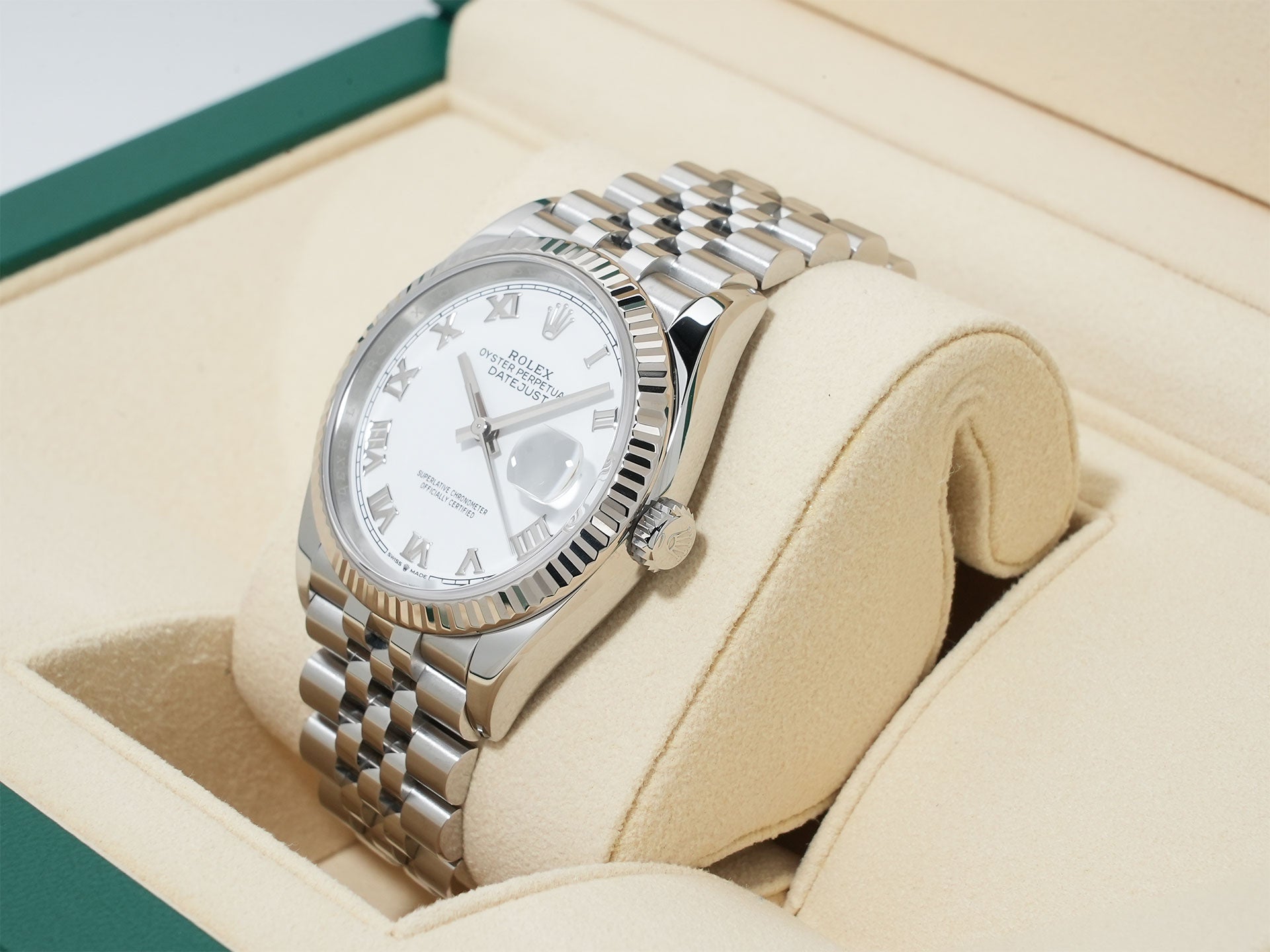 Rolex Datejust 36 Ref. 126234 Stainless Steel/White Gold White Roman Dial Jubilee Bracelet Excellent Condition 58nxoiqc