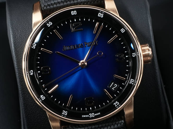 Audemars Piguet CODE 11.59 by Audemars Piguet Ref. 15210OR.OO.A028CR.01 Pink Gold Smoke Blue Lacquer Dial Pre-owned 3k2ytgcz