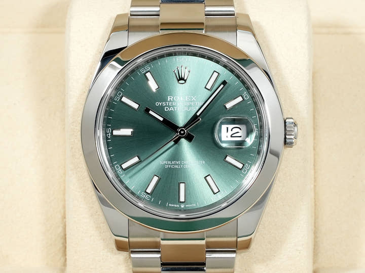 ロレックス デイトジャスト41 Ref.126300 ステンレススチール ミントグリーン文字盤 オイスターブレスレット 美品 poifsjo9