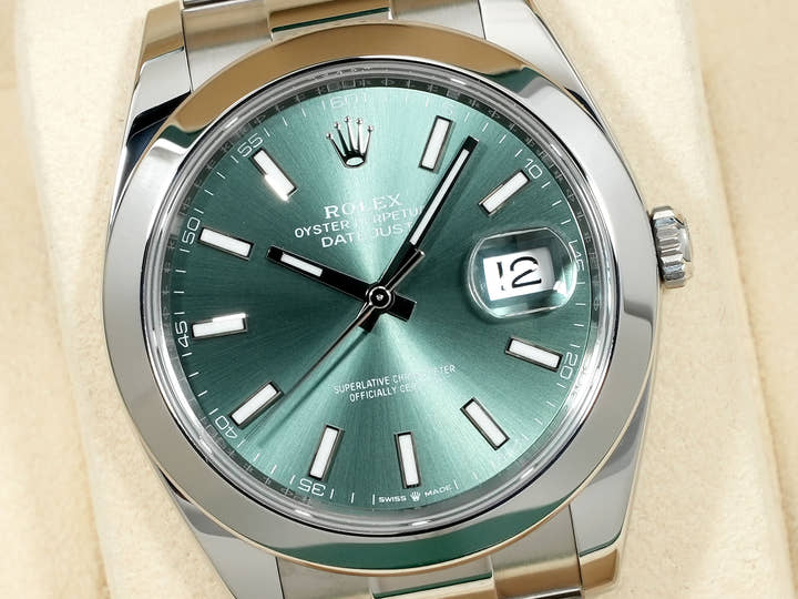 ロレックス デイトジャスト41 Ref.126300 ステンレススチール ミントグリーン文字盤 オイスターブレスレット 美品 poifsjo9