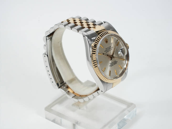 ロレックス デイトジャスト TIFFANY＆Co. Ref.16013 ステンレススチール/イエローゴールド シルバー文字盤 美中古 5xixm9ai