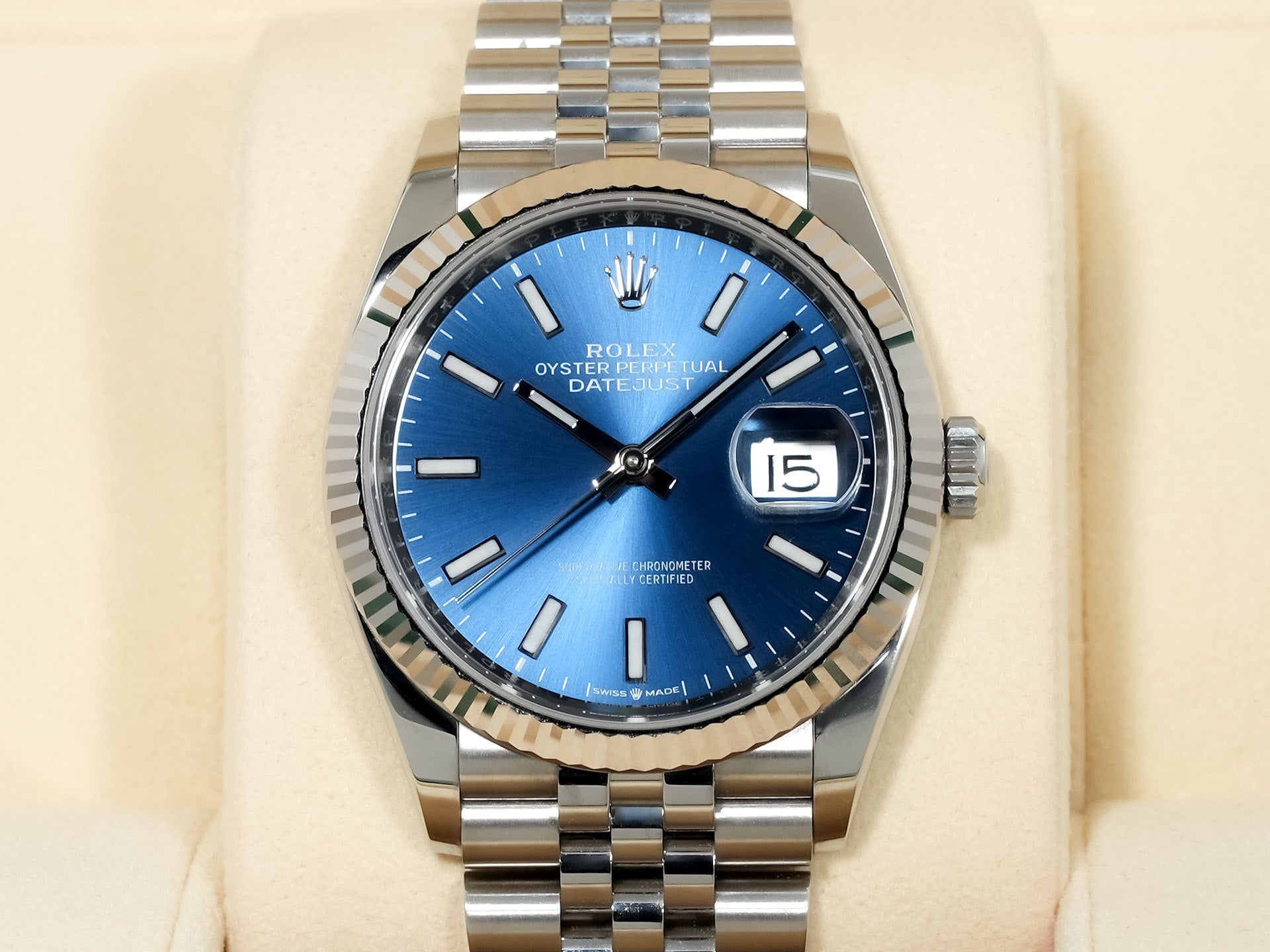 ロレックス デイトジャスト36 Ref.126234 ステンレススチール/ホワイトゴールド ブライトブルー文字盤 ジュビリーブレスレット 美中古 upmnrvyb