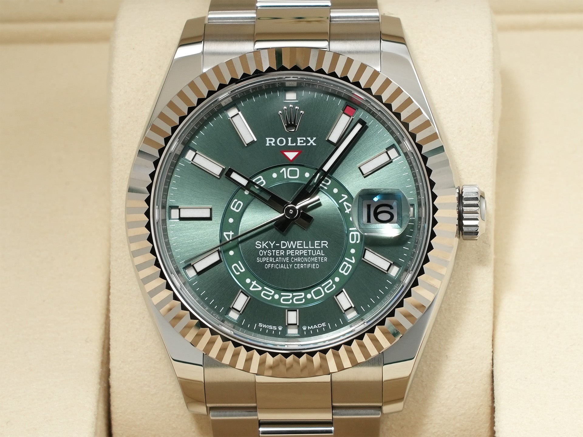 ロレックス スカイドゥエラー Ref.336934 ステンレススチール/ホワイトゴールド ミントグリーン文字盤 オイスターブレスレット 美品 fz7jtevr