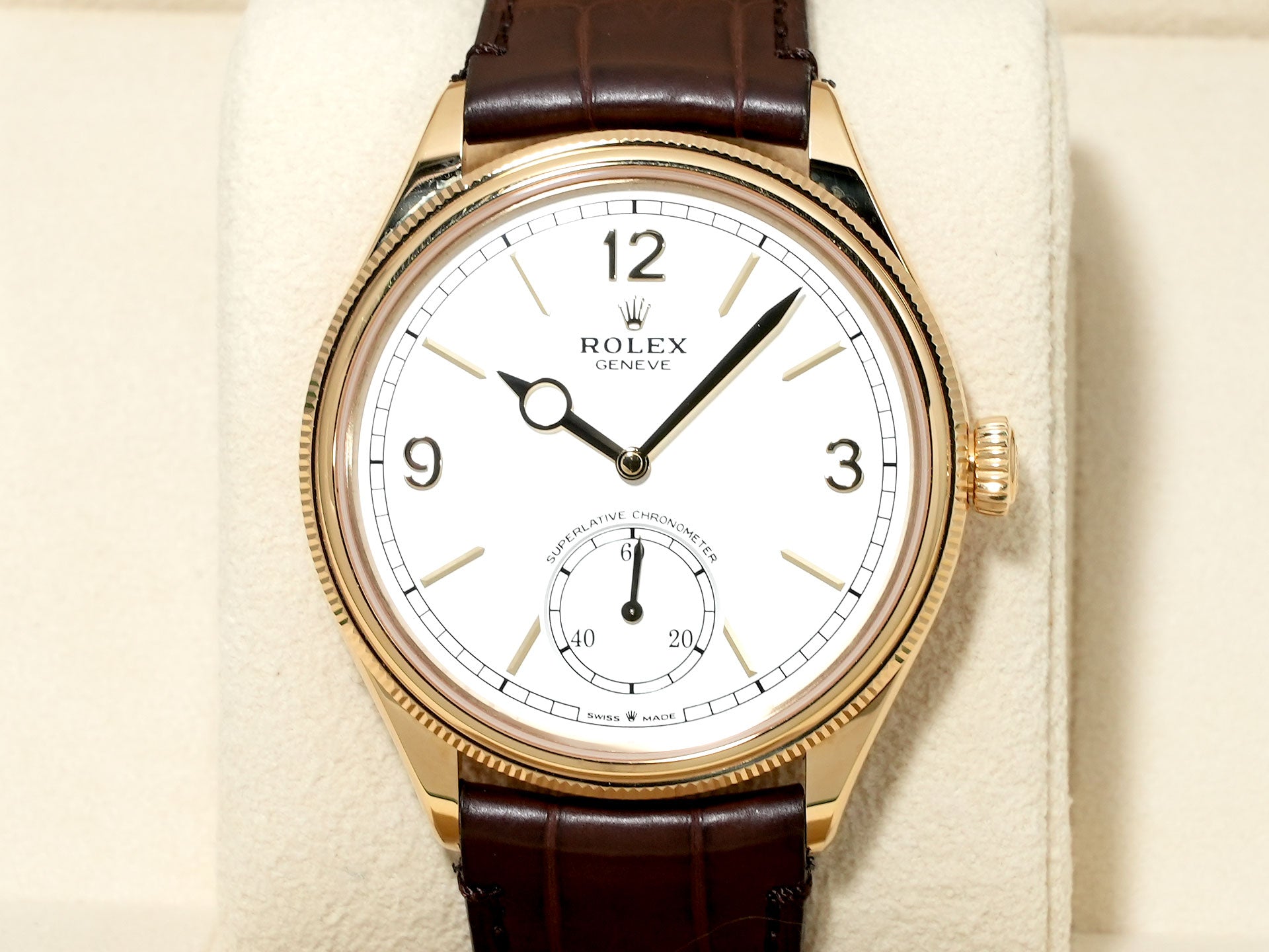 ロレックス 1908 Ref.52508 イエローゴールド ホワイト文字盤 革ベルト 美中古 hnvc23mb