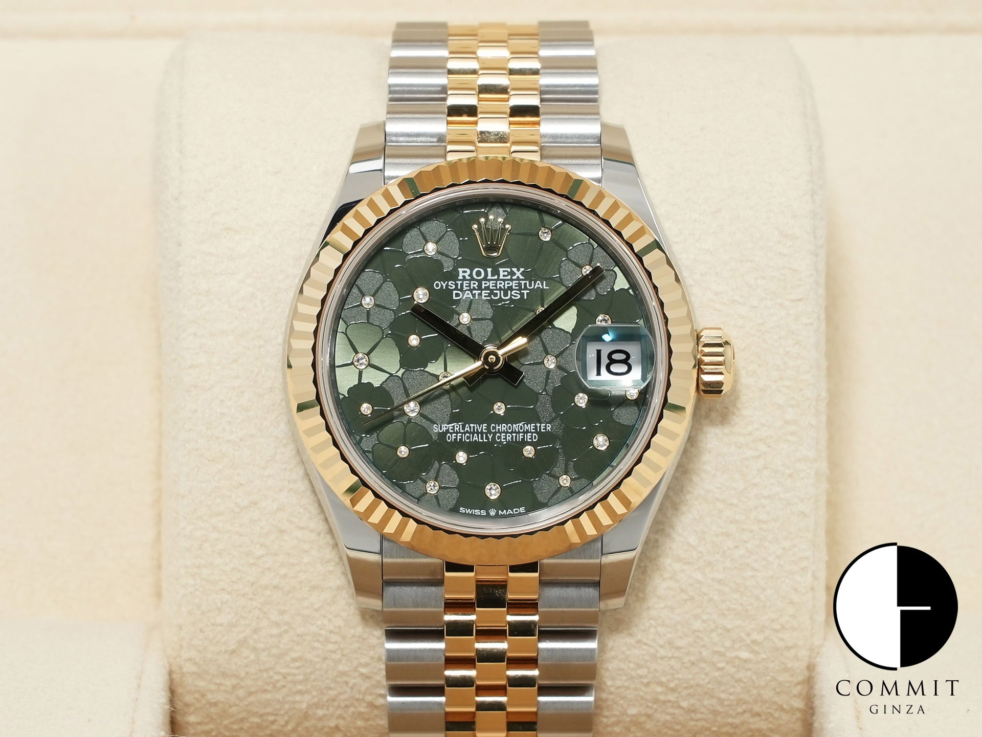 ロレックス デイトジャスト Ref.278273 ステンレススチール/イエローゴールド オリーブグリーン フローラルモチーフ文字盤 美品 xi2gkpvy