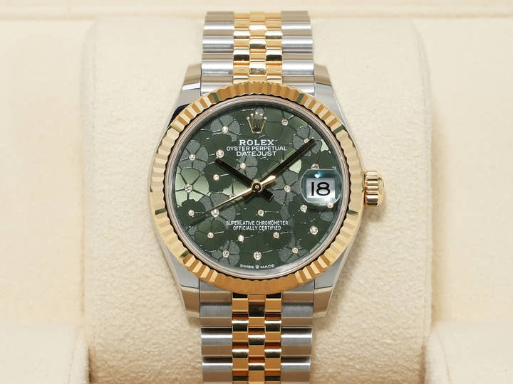 ロレックス デイトジャスト Ref.278273 ステンレススチール/イエローゴールド オリーブグリーン フローラルモチーフ文字盤 美品 xi2gkpvy