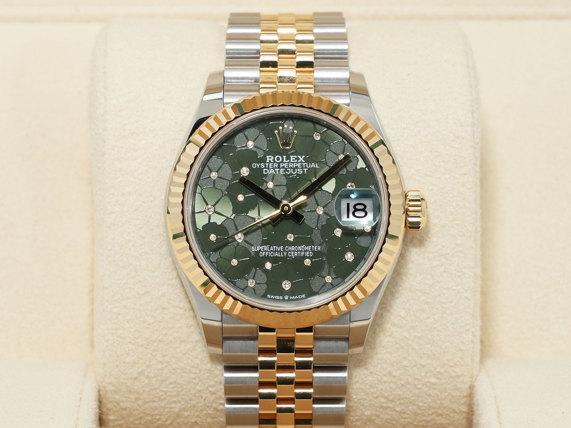 ロレックス デイトジャスト Ref.278273 ステンレススチール/イエローゴールド オリーブグリーン フローラルモチーフ文字盤 美品 xi2gkpvy