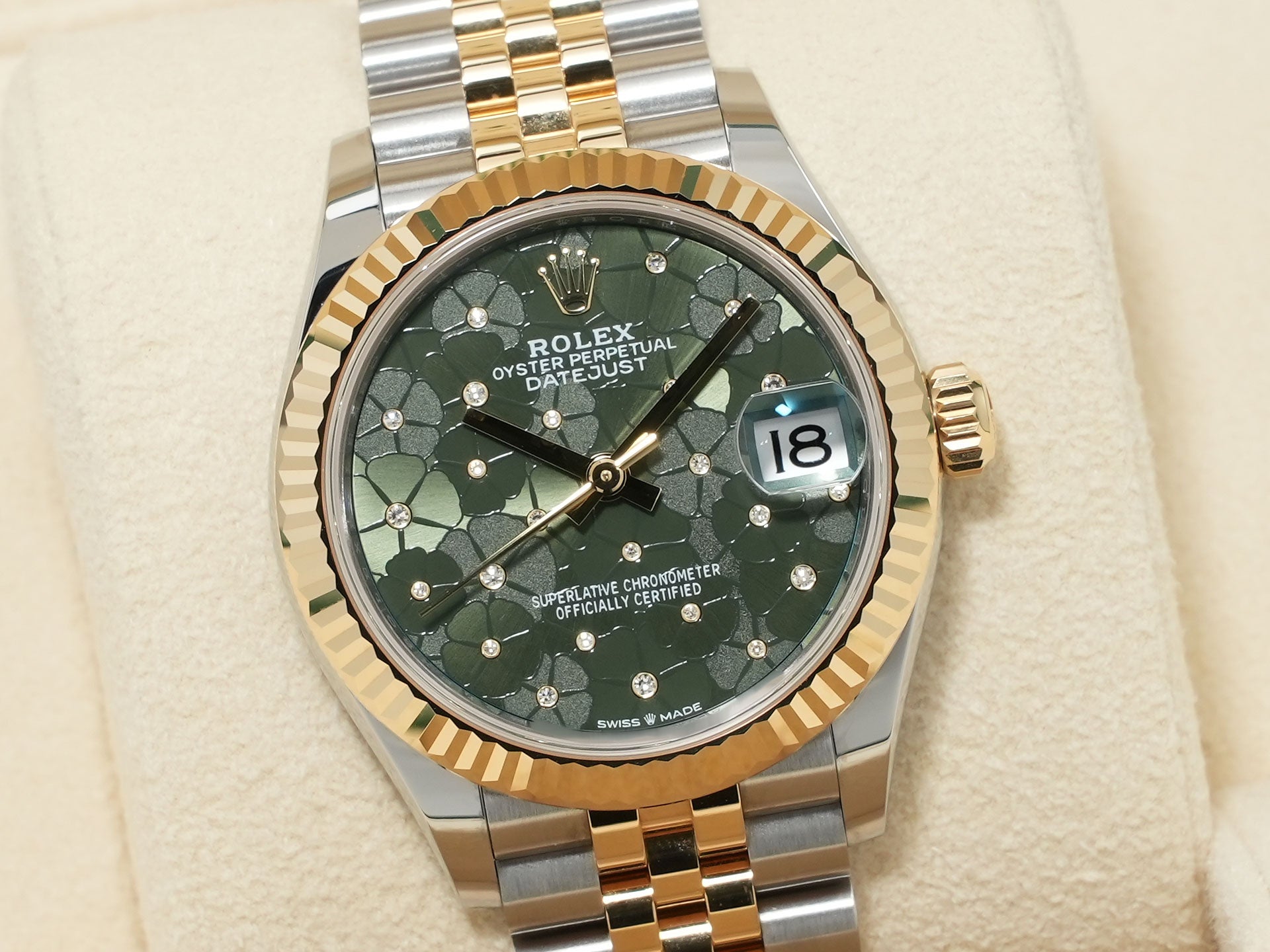 ロレックス デイトジャスト Ref.278273 ステンレススチール/イエローゴールド オリーブグリーン フローラルモチーフ文字盤 美品 xi2gkpvy