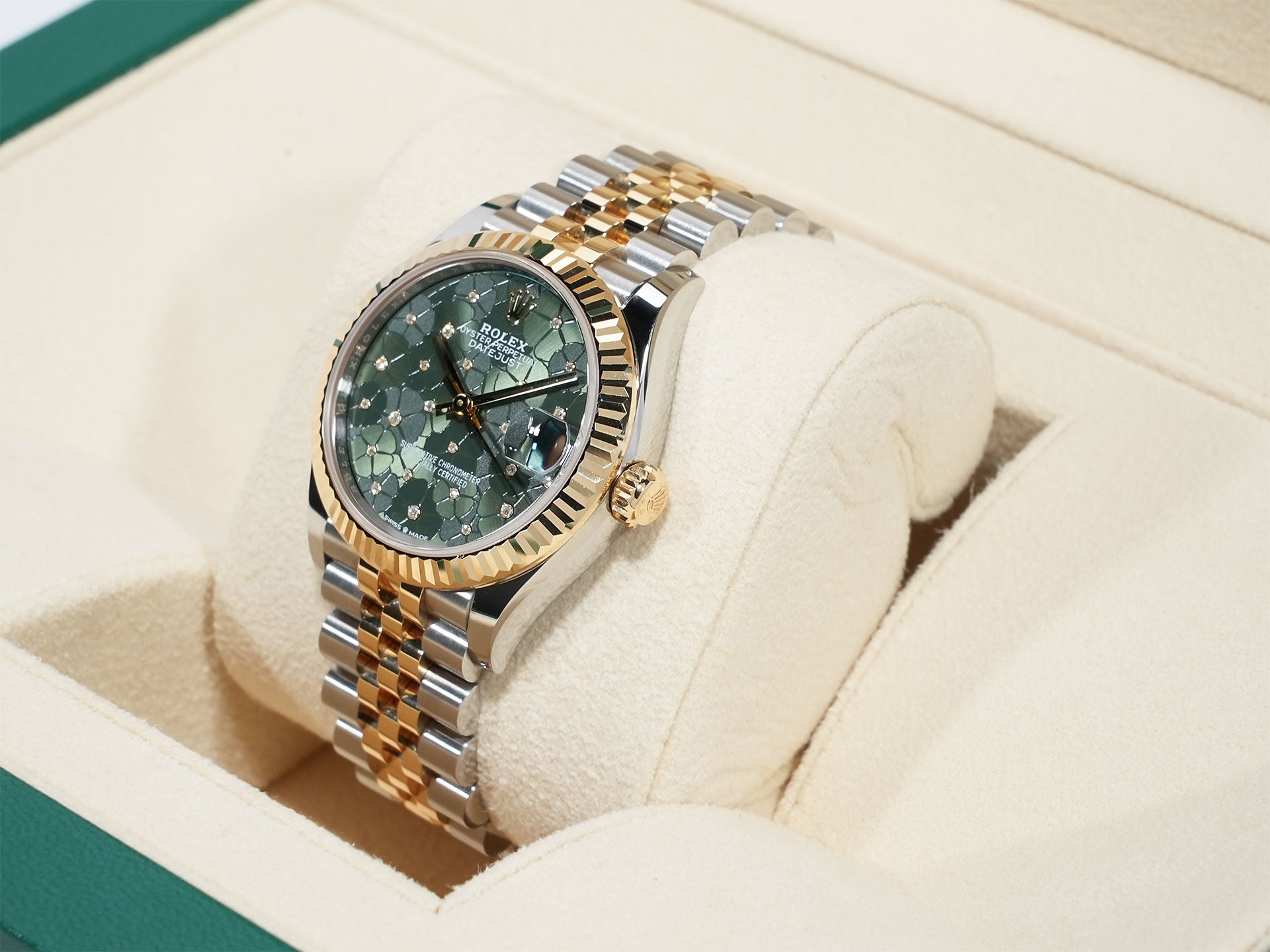 ロレックス デイトジャスト Ref.278273 ステンレススチール/イエローゴールド オリーブグリーン フローラルモチーフ文字盤 美品 xi2gkpvy