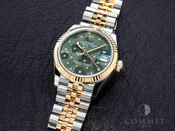 ロレックス デイトジャスト Ref.278273 ステンレススチール/イエローゴールド オリーブグリーン フローラルモチーフ文字盤 美品 xi2gkpvy
