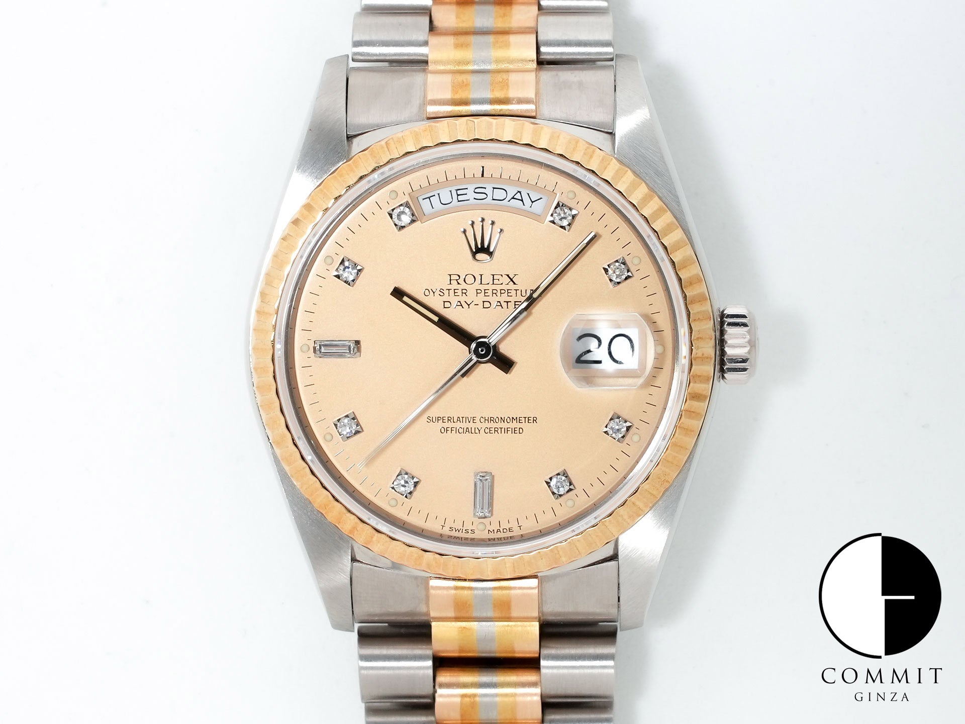 ロレックス デイデイト トリドール Ref.18039BIC ホワイトゴールド/ローズゴールド/イエローゴールド ハバナ10Pダイヤ文字盤 中古 ne5sfqrw