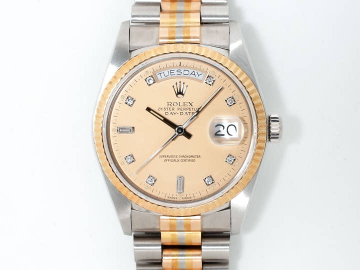 ロレックス デイデイト トリドール Ref.18039BIC ホワイトゴールド/ローズゴールド/イエローゴールド ハバナ10Pダイヤ文字盤 中古 ne5sfqrw