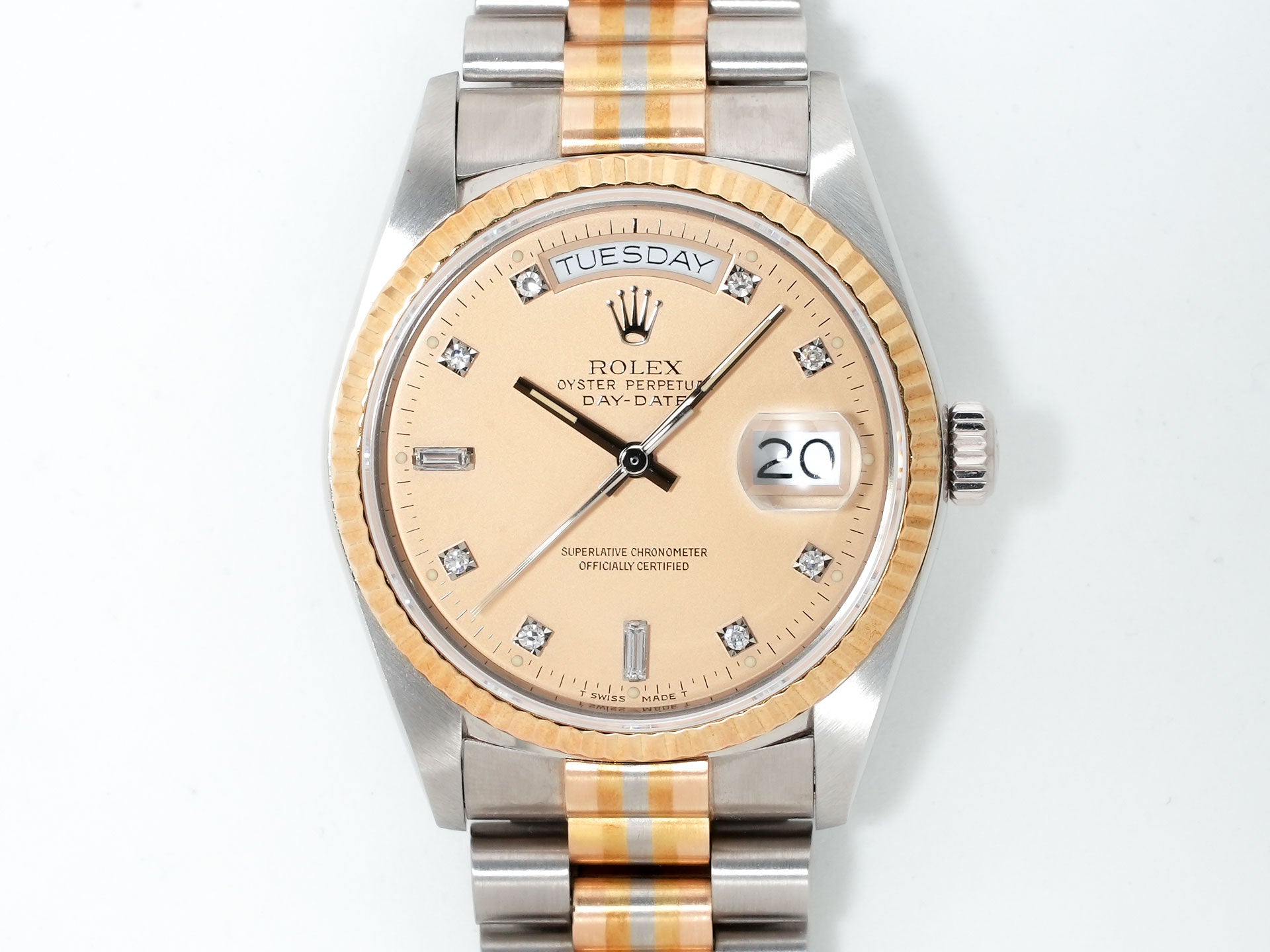 ロレックス デイデイト トリドール Ref.18039BIC ホワイトゴールド/ローズゴールド/イエローゴールド ハバナ10Pダイヤ文字盤 中古 ne5sfqrw