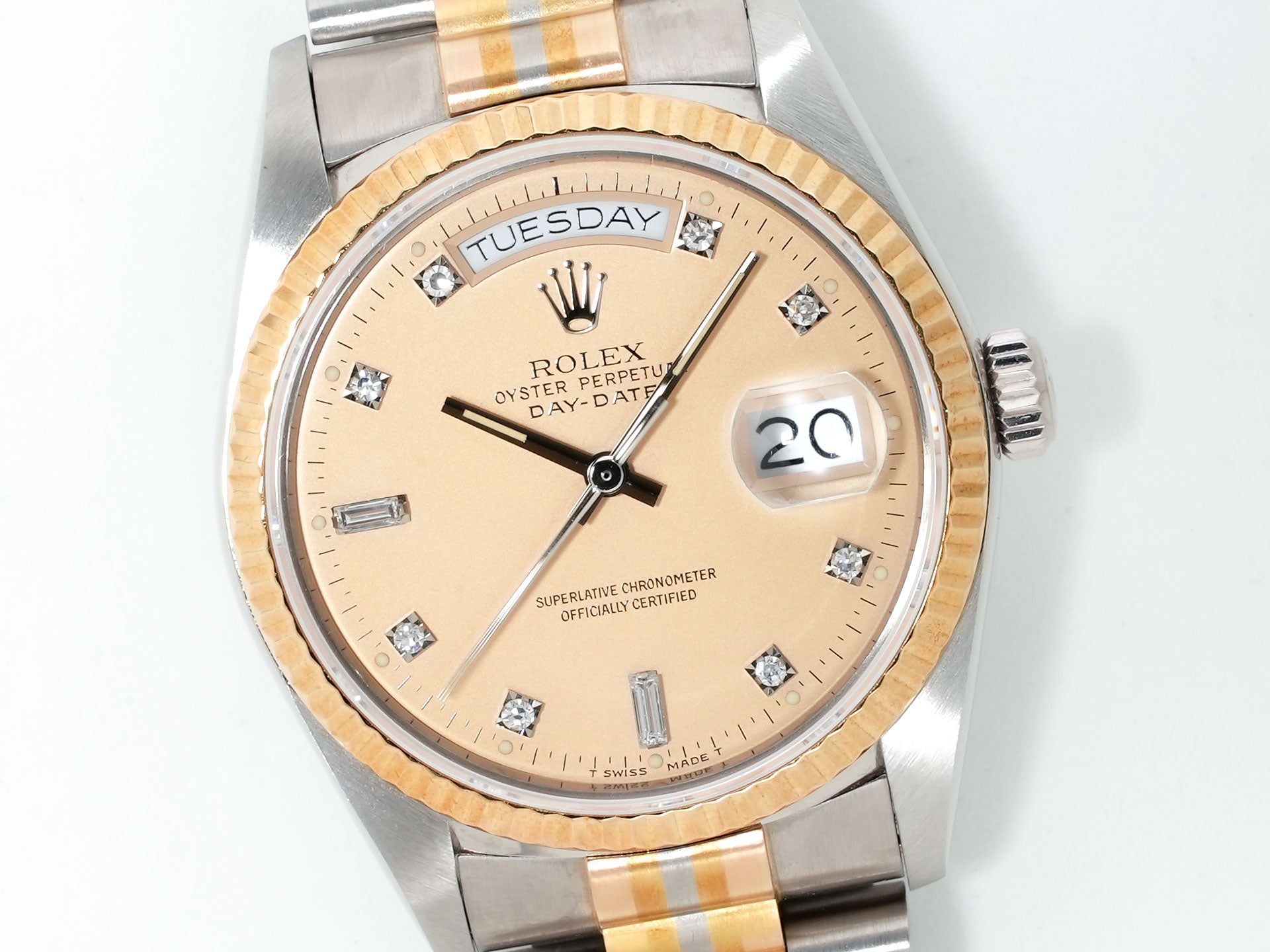ロレックス デイデイト トリドール Ref.18039BIC ホワイトゴールド/ローズゴールド/イエローゴールド ハバナ10Pダイヤ文字盤 中古 ne5sfqrw