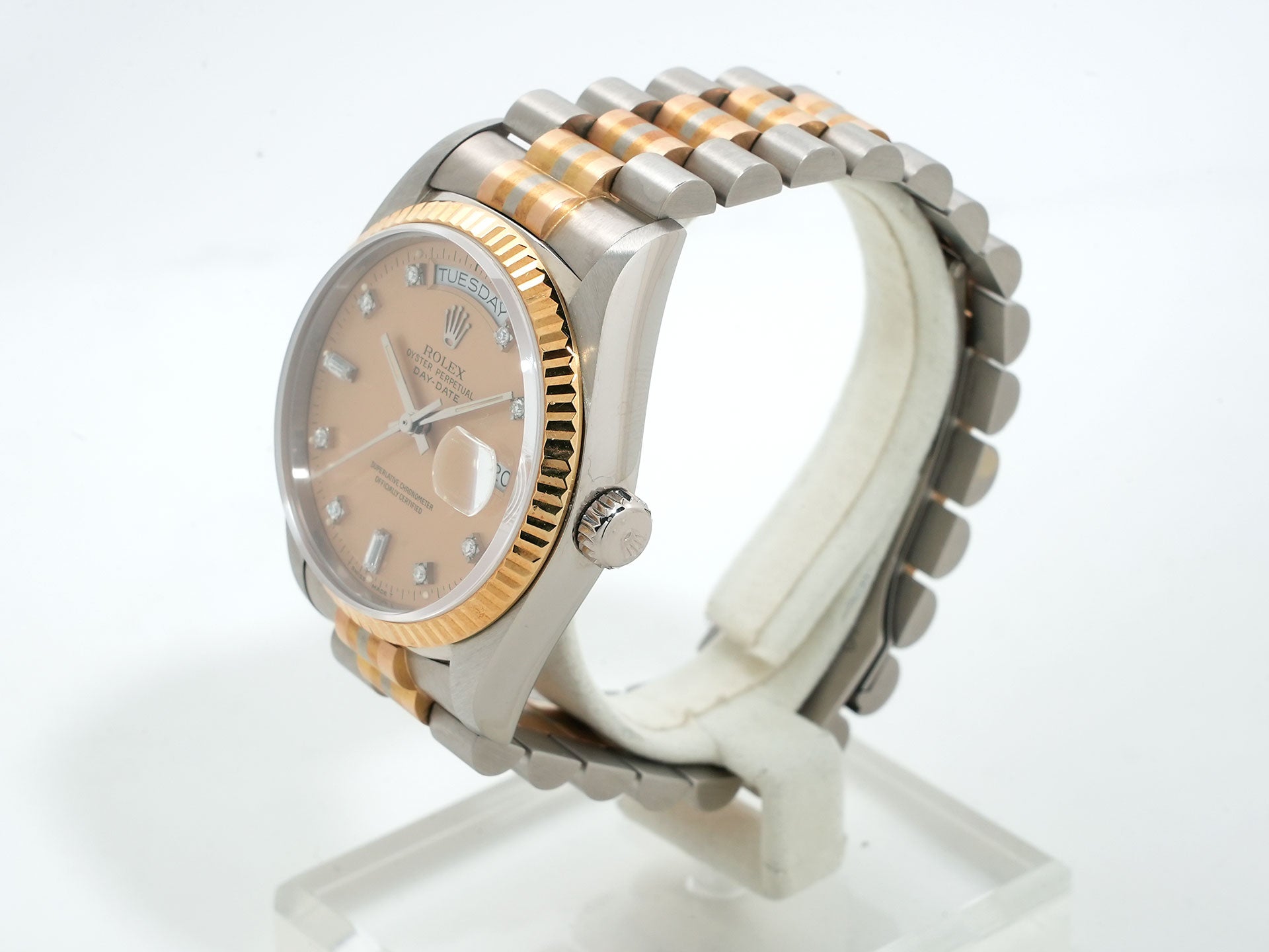 ロレックス デイデイト トリドール Ref.18039BIC ホワイトゴールド/ローズゴールド/イエローゴールド ハバナ10Pダイヤ文字盤 中古 ne5sfqrw