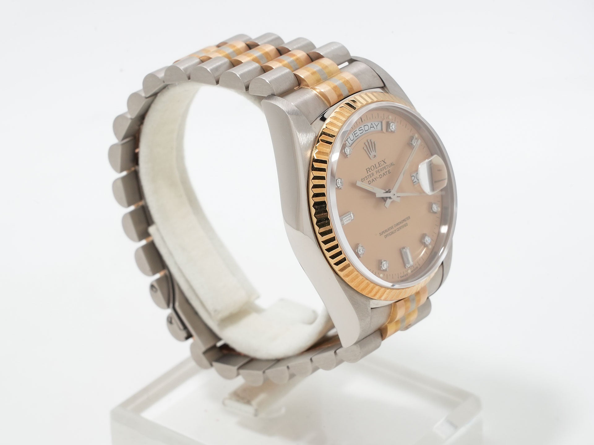 ロレックス デイデイト トリドール Ref.18039BIC ホワイトゴールド/ローズゴールド/イエローゴールド ハバナ10Pダイヤ文字盤 中古 ne5sfqrw