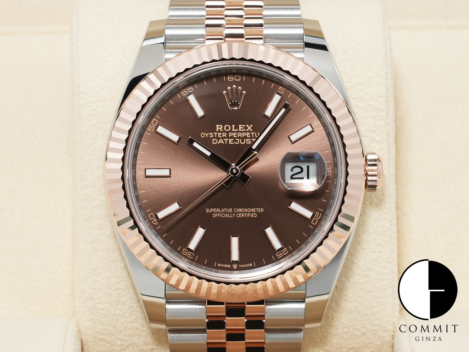 ロレックス デイトジャスト41 Ref.126331 ステンレススチール/エバーローズゴールド チョコレート文字盤 ジュビリーブレスレット 未使用 stibc8md
