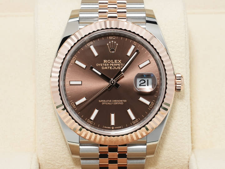 ロレックス デイトジャスト41 Ref.126331 ステンレススチール/エバーローズゴールド チョコレート文字盤 ジュビリーブレスレット 未使用 stibc8md