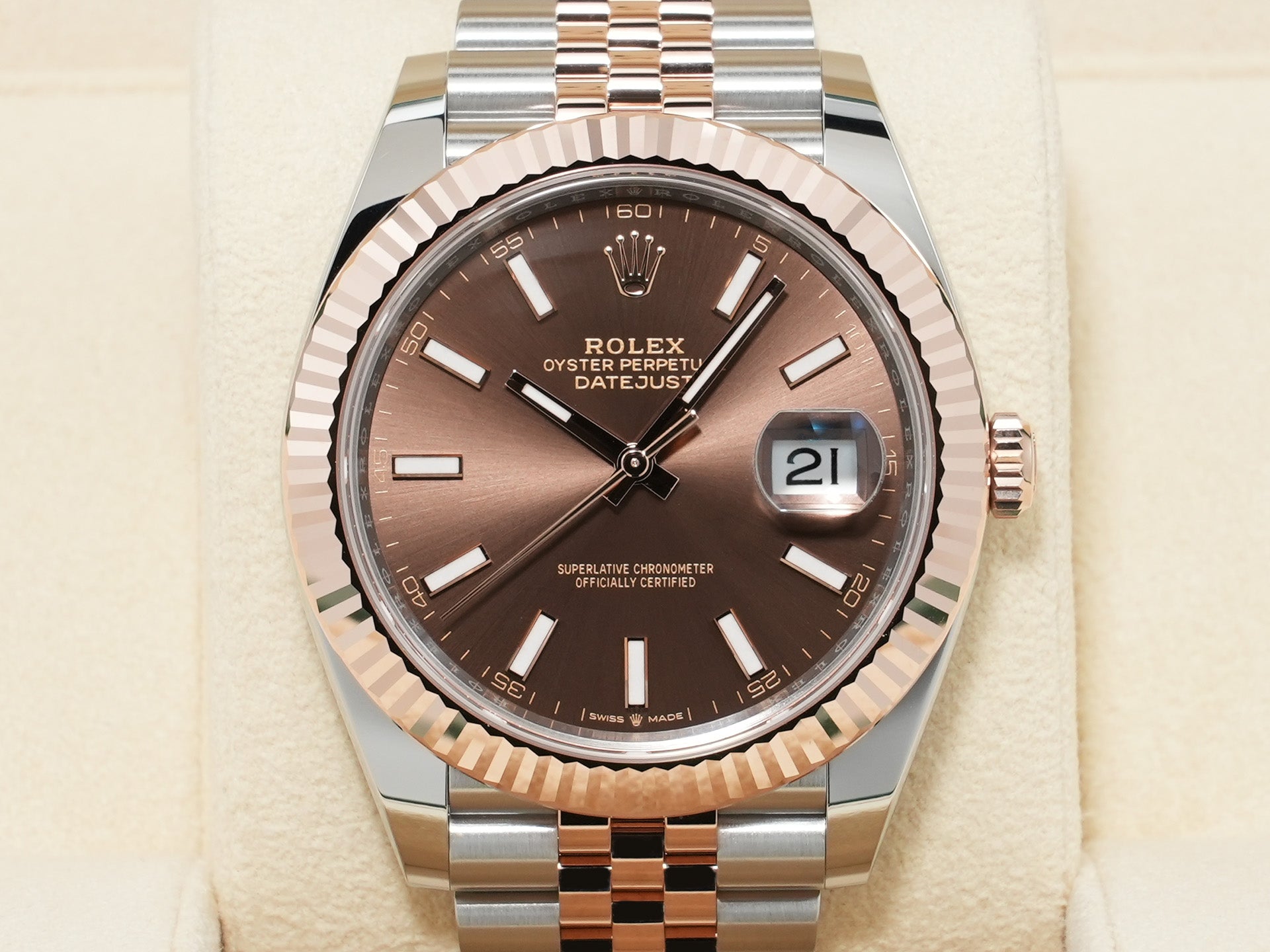 ロレックス デイトジャスト41 Ref.126331 ステンレススチール/エバーローズゴールド チョコレート文字盤 ジュビリーブレスレット 未使用 stibc8md