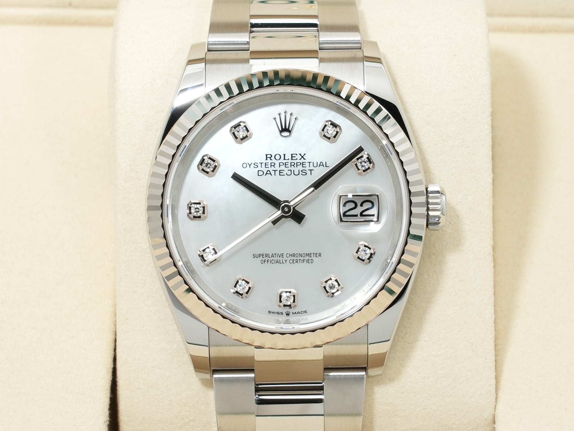 ロレックス デイトジャスト36 Ref.126234NG ステンレススチール/ホワイトゴールド ホワイトシェルx10Pダイヤ文字盤 オイスターブレスレット 未使用 evfcn79u