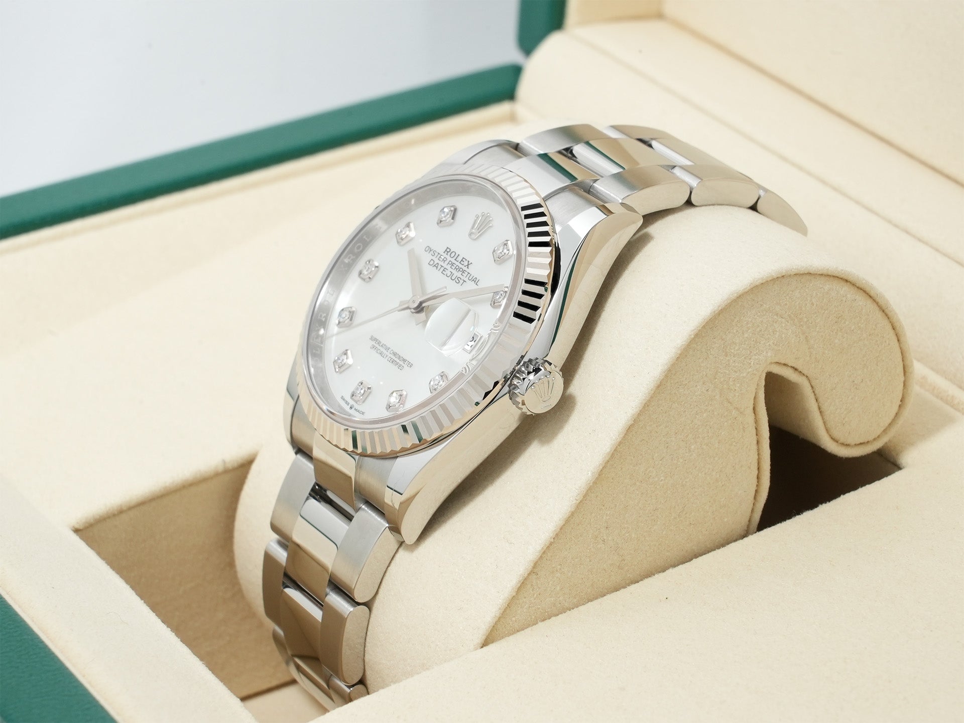 ロレックス デイトジャスト36 Ref.126234NG ステンレススチール/ホワイトゴールド ホワイトシェルx10Pダイヤ文字盤 オイスターブレスレット 未使用 evfcn79u