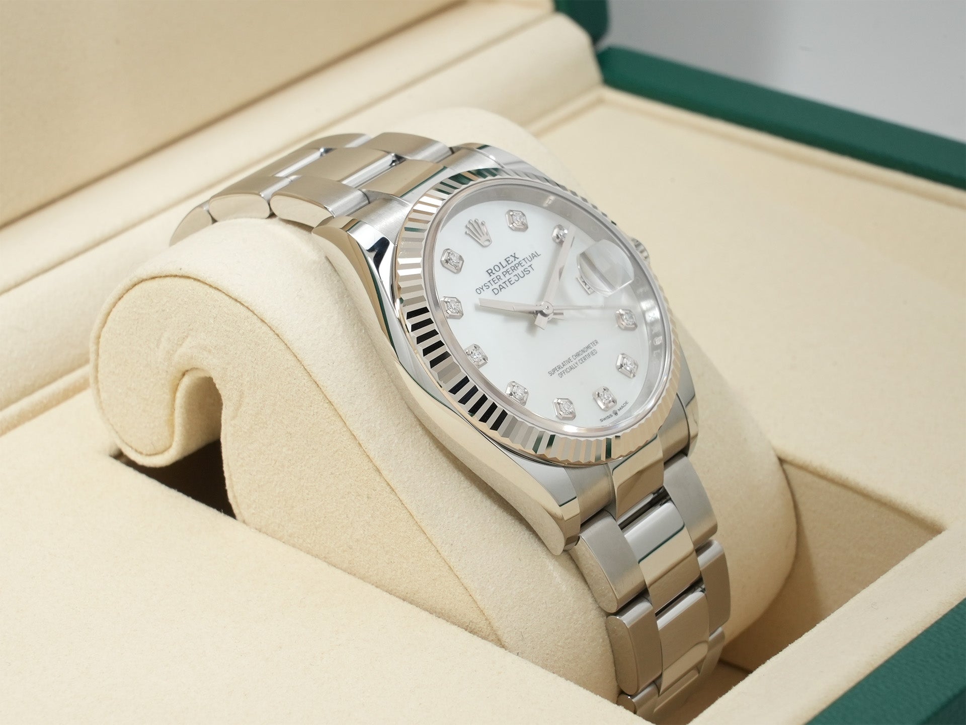 ロレックス デイトジャスト36 Ref.126234NG ステンレススチール/ホワイトゴールド ホワイトシェルx10Pダイヤ文字盤 オイスターブレスレット 未使用 evfcn79u