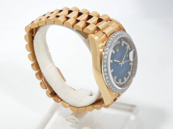 Pre-owned Rolex Day-Date 36 Ref. 18048 Yellow Gold Blue Gradient with Milliard Diamond Dial, President Bracelet (ikzdx52u)