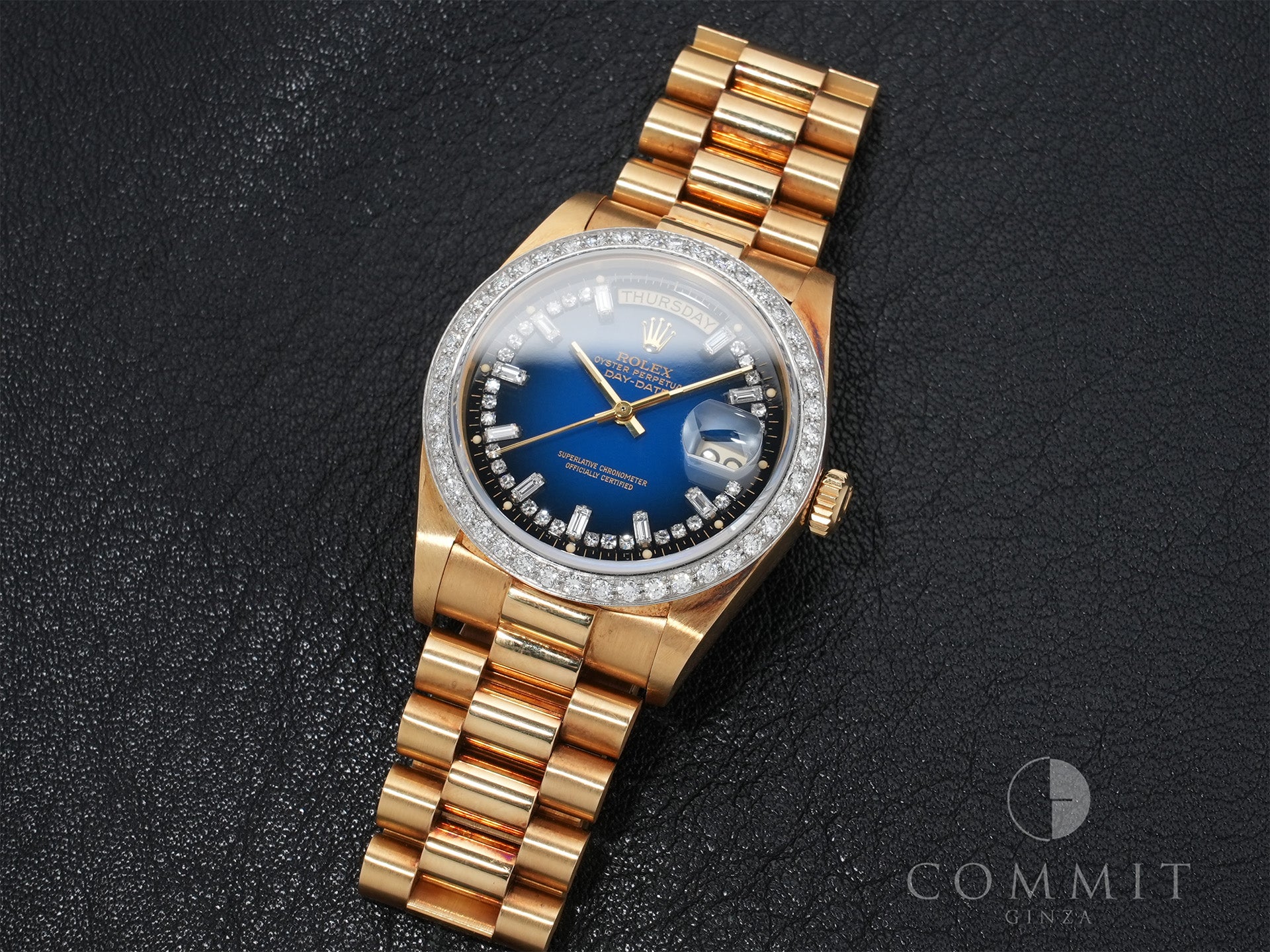 Pre-owned Rolex Day-Date 36 Ref. 18048 Yellow Gold Blue Gradient with Milliard Diamond Dial, President Bracelet (ikzdx52u)