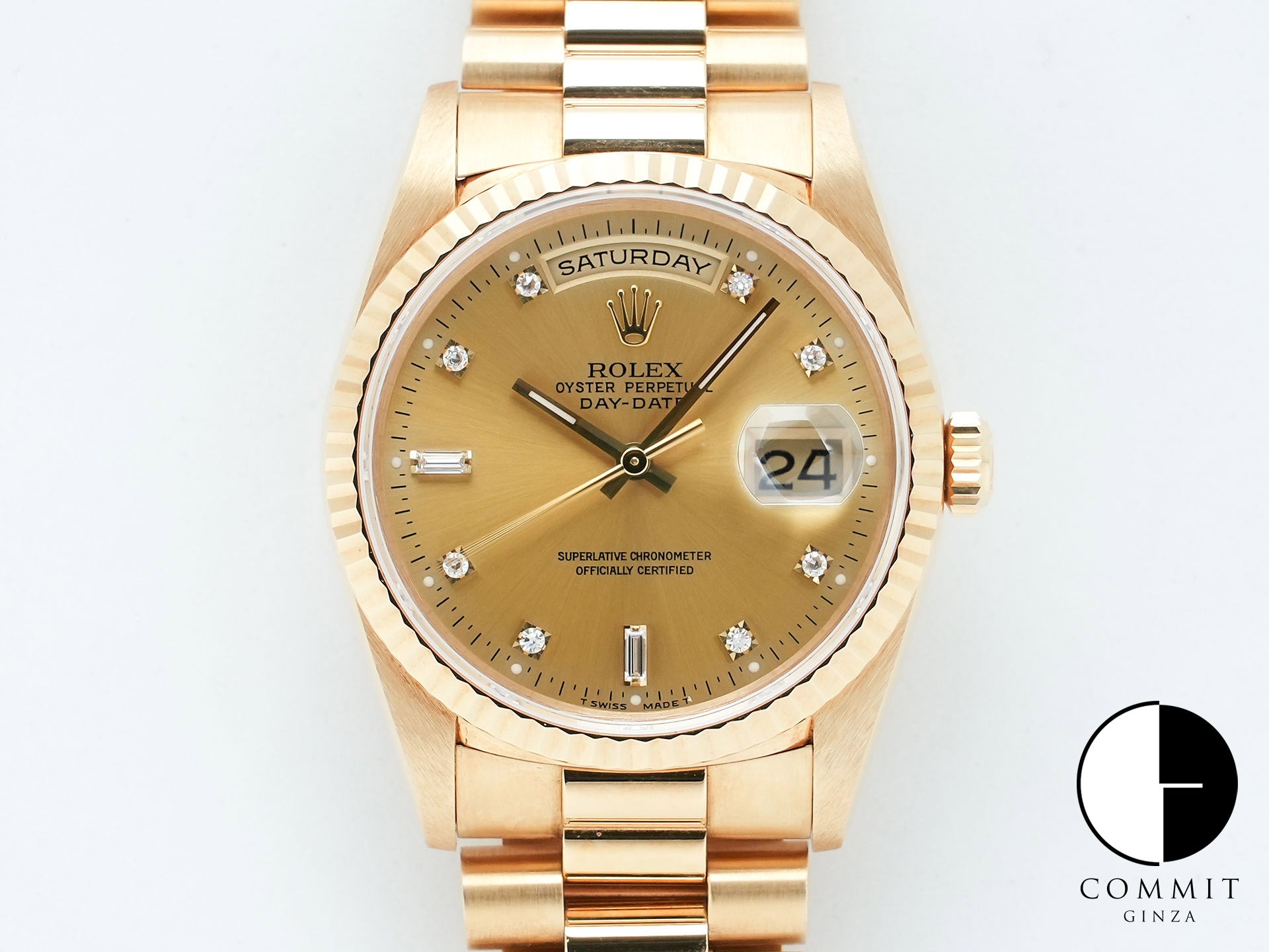 Pre-owned Rolex Day-Date 36 Ref. 18238A Yellow Gold Champagne with 10 Diamond Dial (poccisp5)