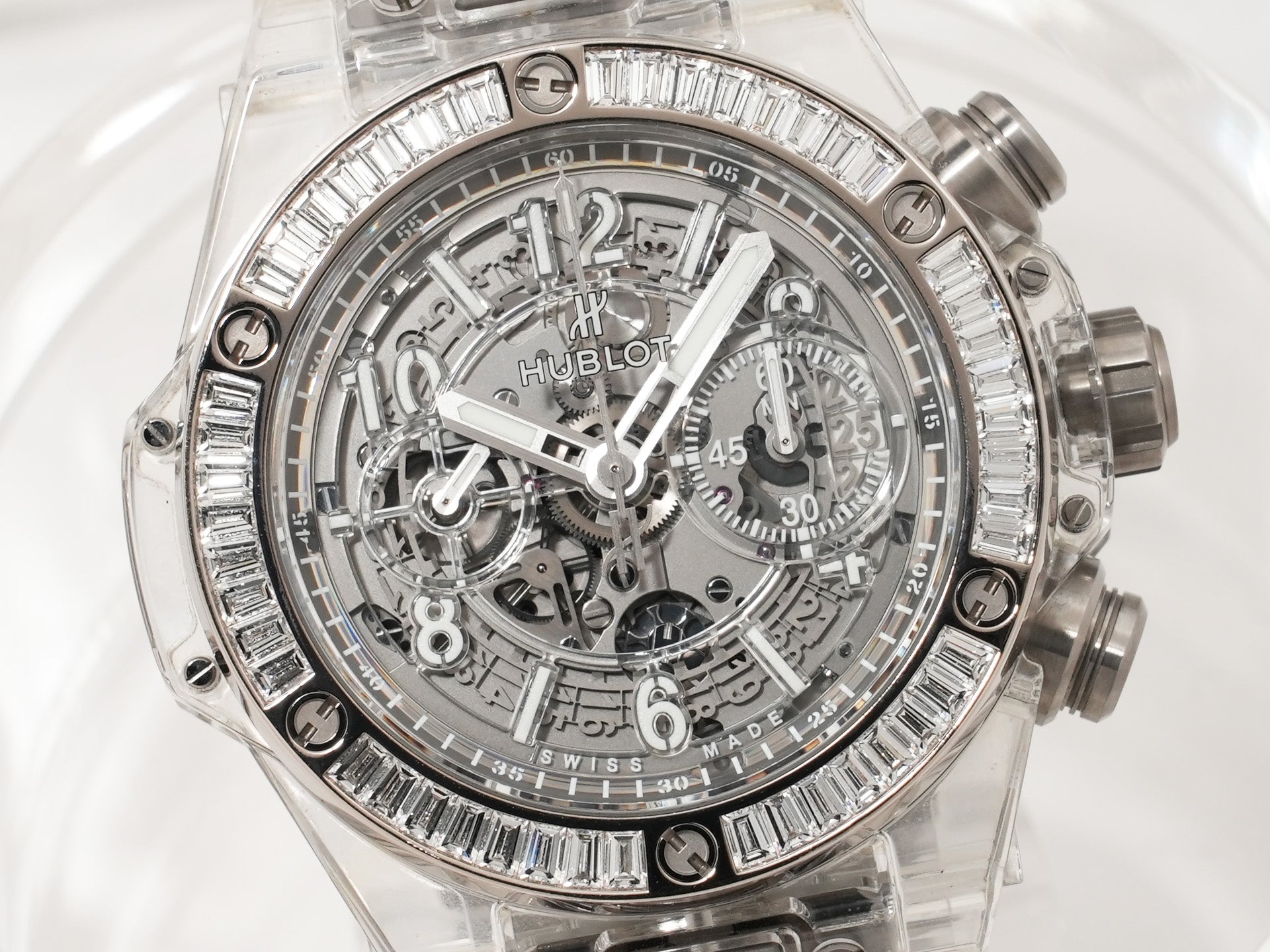 ウブロ ビッグバン ウニコ サファイアバゲット Ref.411.JX.4802.RT.1904 サファイアクリスタル スケルトン文字盤 美中古 tvspuxr6