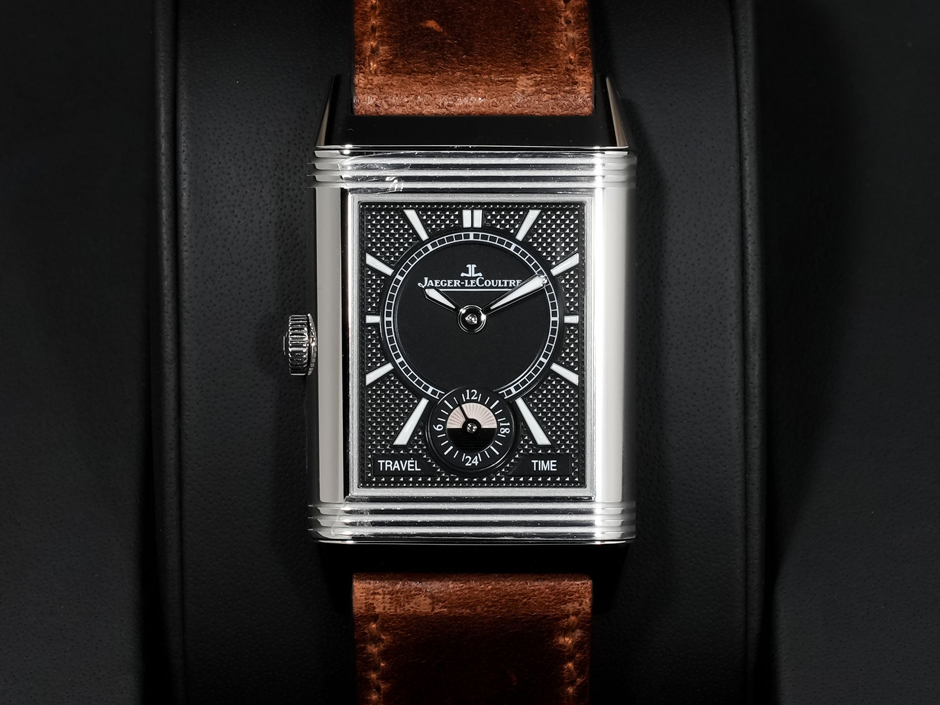 Jaeger-LeCoultre Reverso Classic Duo Small Seconds Ref. Q2458422 Stainless Steel Silver and Black Dial Excellent Condition 8w2uagfb