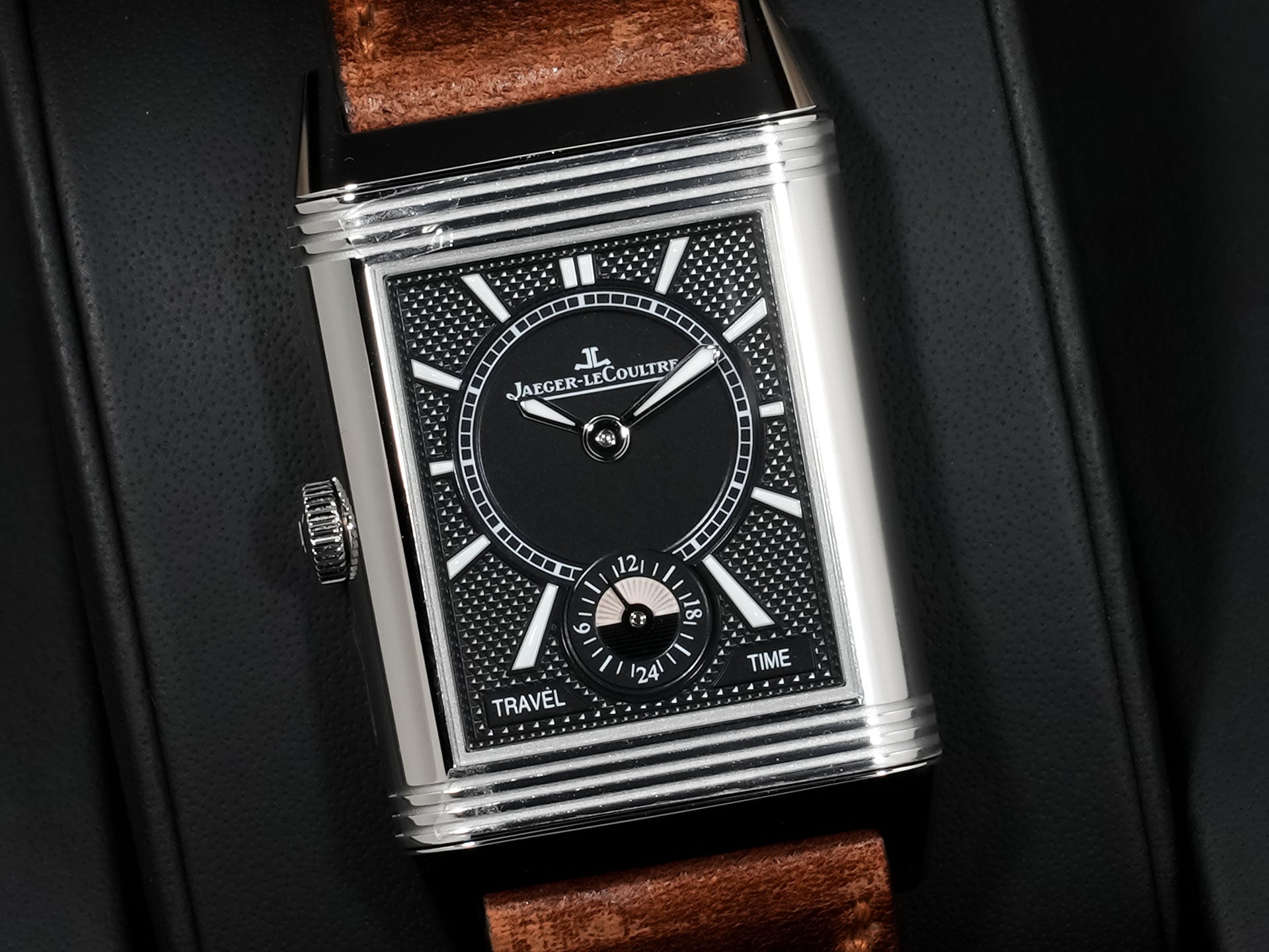 Jaeger-LeCoultre Reverso Classic Duo Small Seconds Ref. Q2458422 Stainless Steel Silver and Black Dial Excellent Condition 8w2uagfb