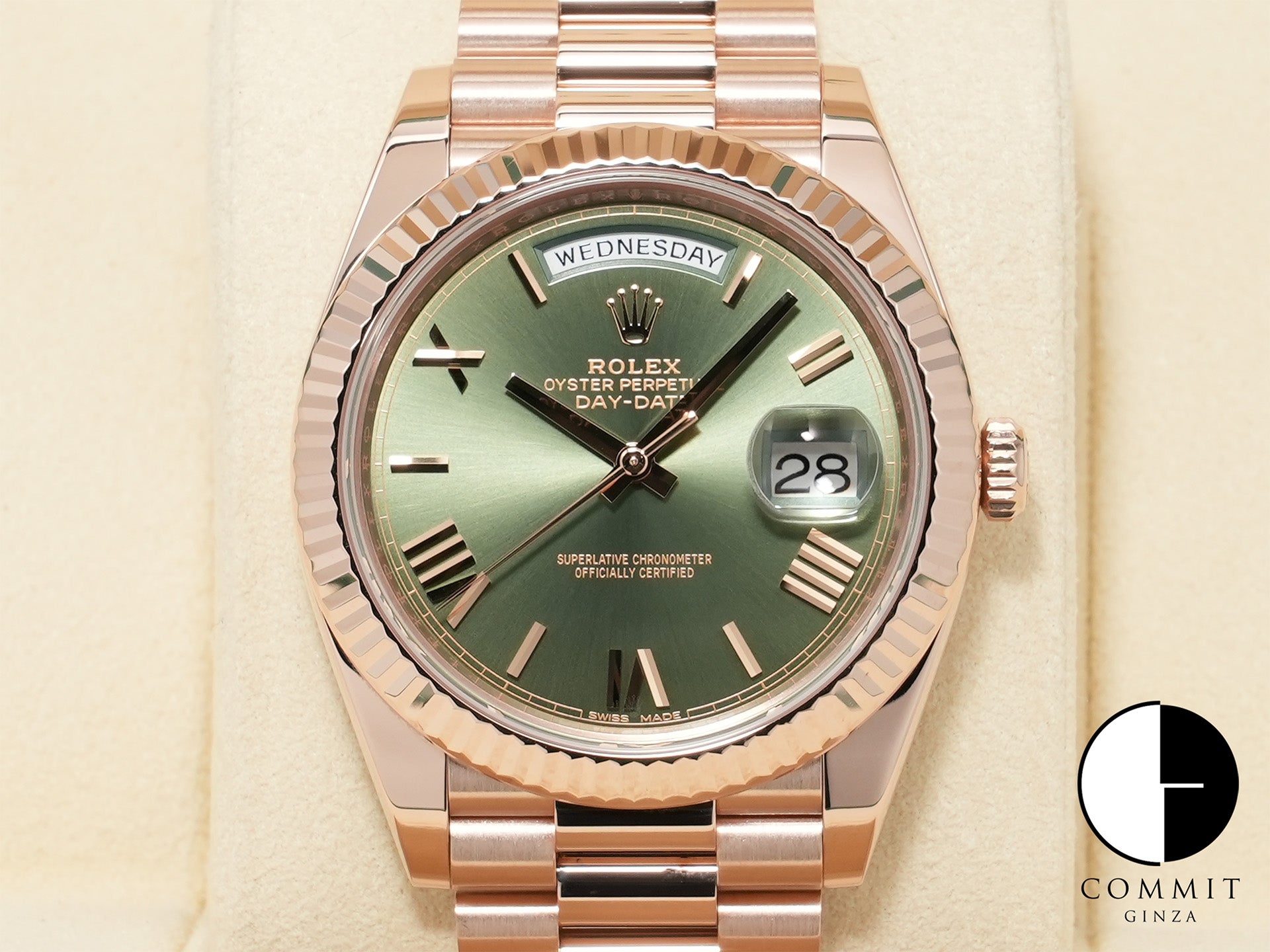 Rolex Day-Date 40 Ref. 228235 Everose Gold Olive Green Dial Excellent Condition zim9ag8r