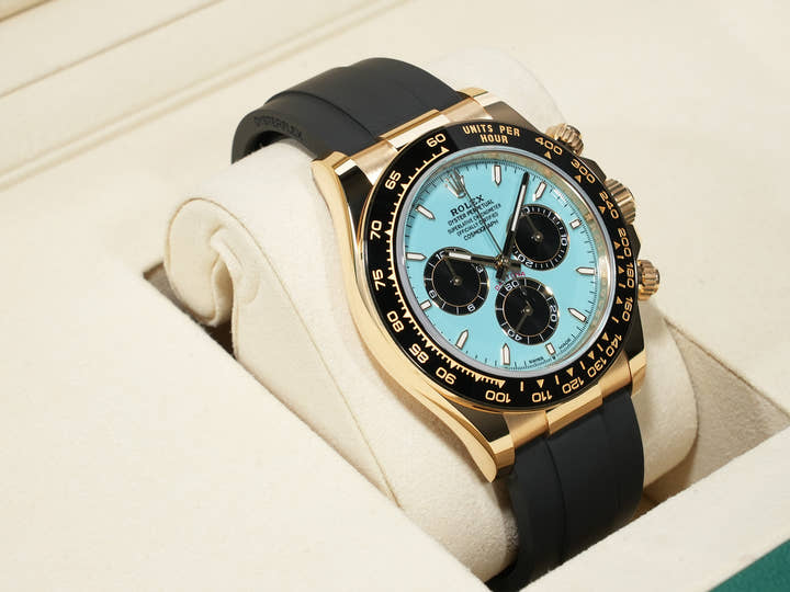 Rolex Daytona Ref. 126518LN Yellow Gold Turquoise Blue Dial Unused gihktodo