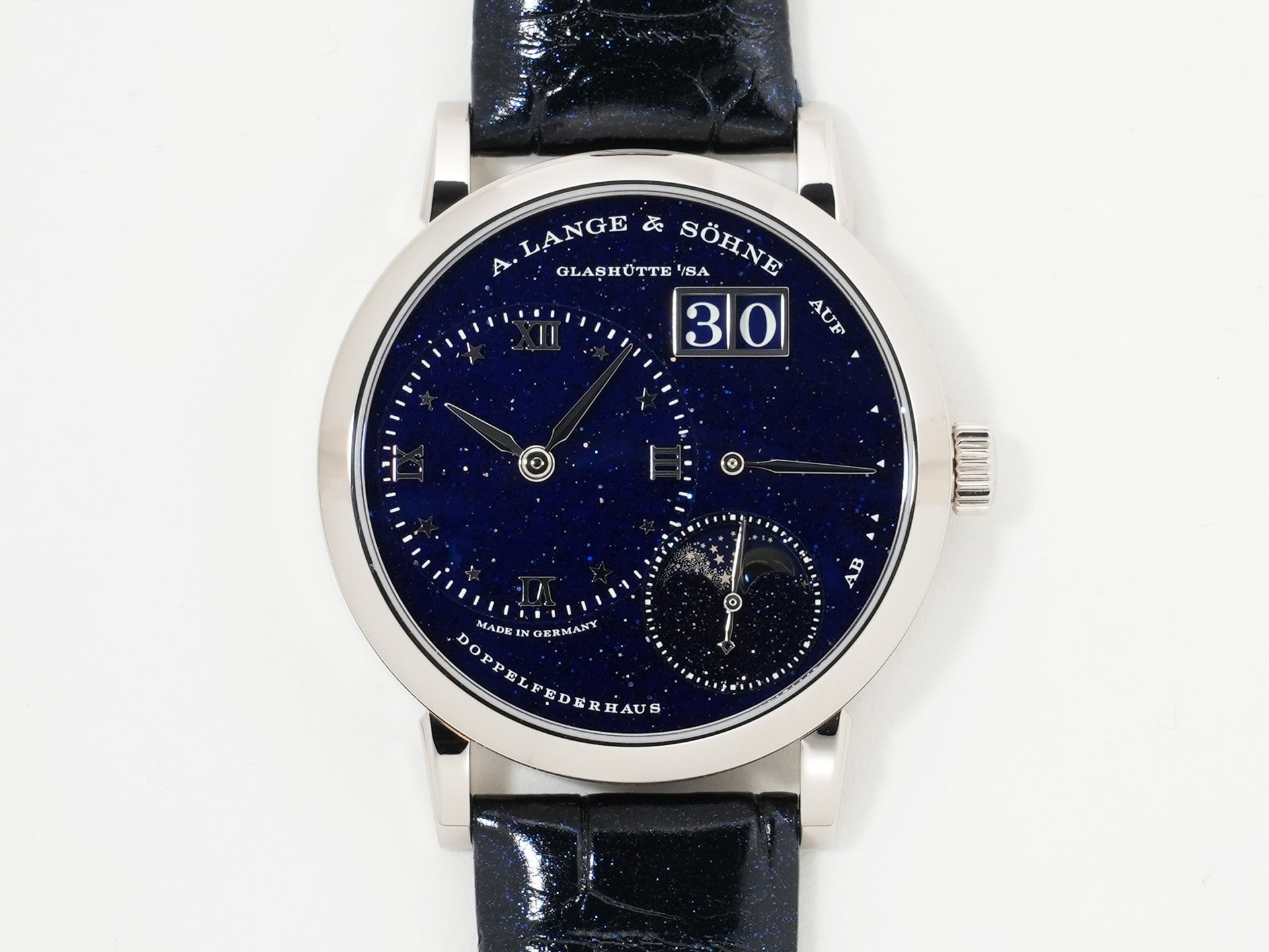A. Lange &amp; Söhne Little Lange 1 Moon Phase Ref. 182.086 White Gold Blue Dial Unused 3usk45kz