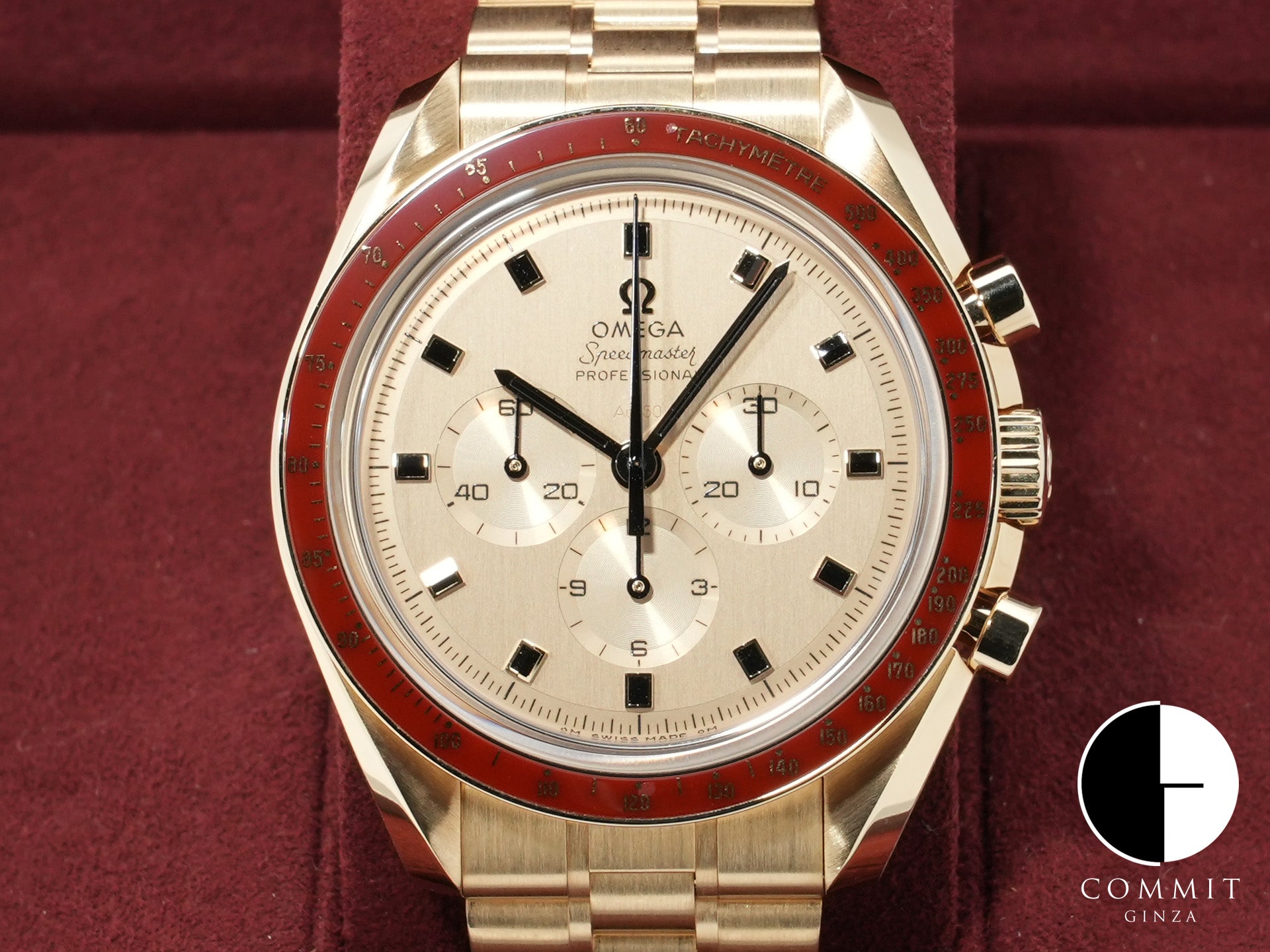 Omega Speedmaster Commemorative Model Co-Axial Master Chronometer Chronograph 42mm Ref. 310.60.42.50.99.001 Moonshine Gold with Yellow Dial, Unused 5grijzsv