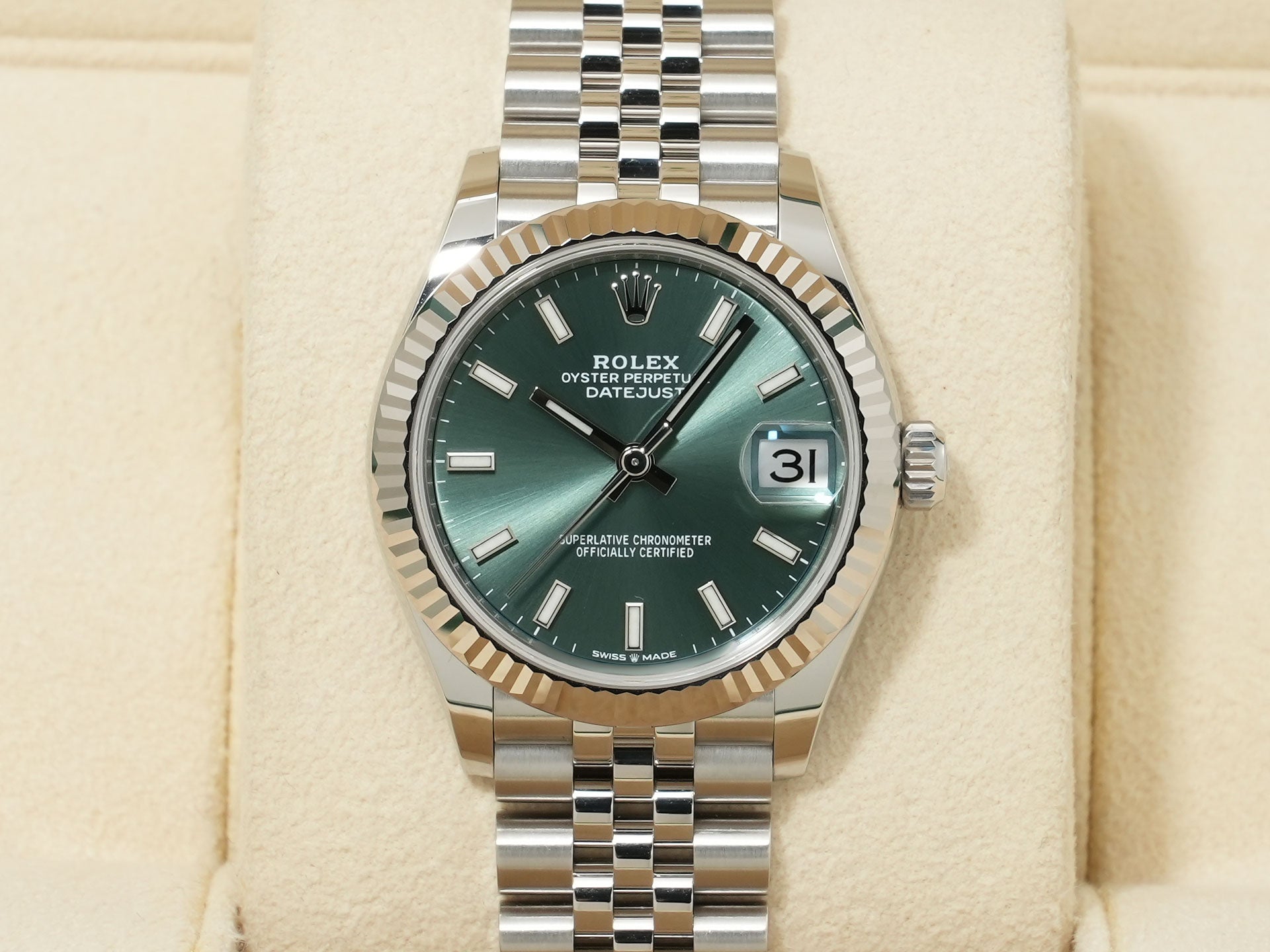 ロレックス デイトジャスト31 Ref.278274 ステンレススチール/ホワイトゴールド ミントグリーン文字盤 ジュビリーブレスレット 未使用 jro5yqsr