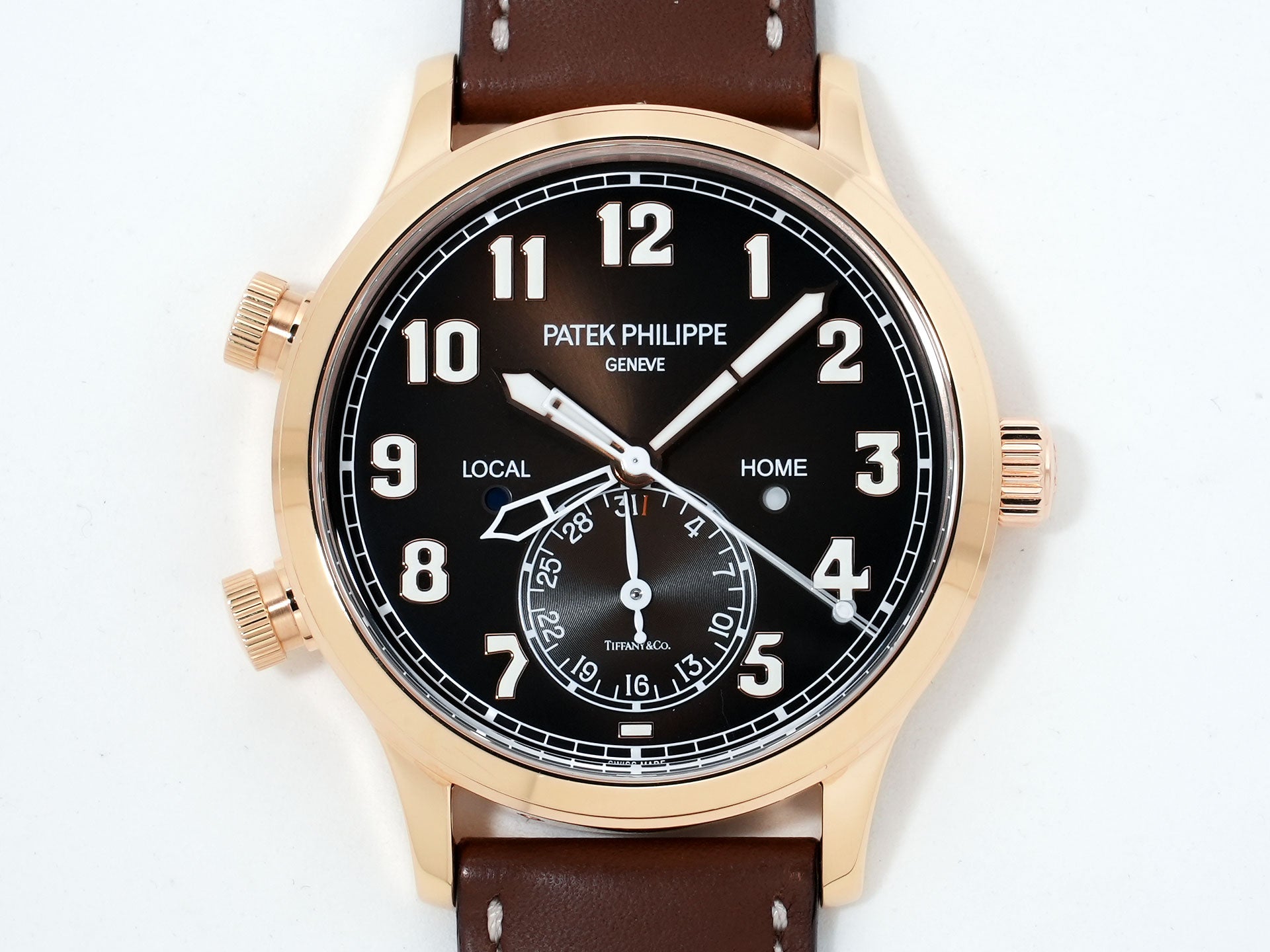 Patek Philippe Calatrava Pilot Travel Time TIFFANY &amp; CO. Ref. 5524R-001 Rose Gold Brown Sunset Dial Pre-owned pkijrx5a