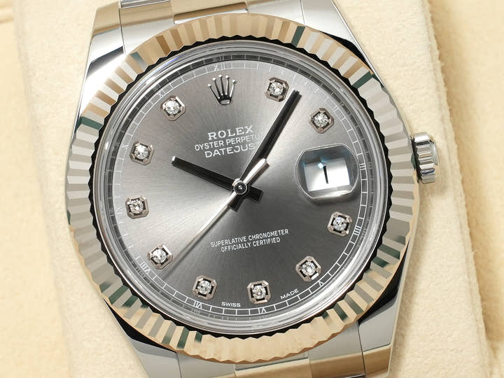 ロレックス デイトジャストII Ref.116334 ステンレススチール/ホワイトゴールド スレートx10Pダイヤ文字盤 オイスターブレスレット 未使用 k326wdqx