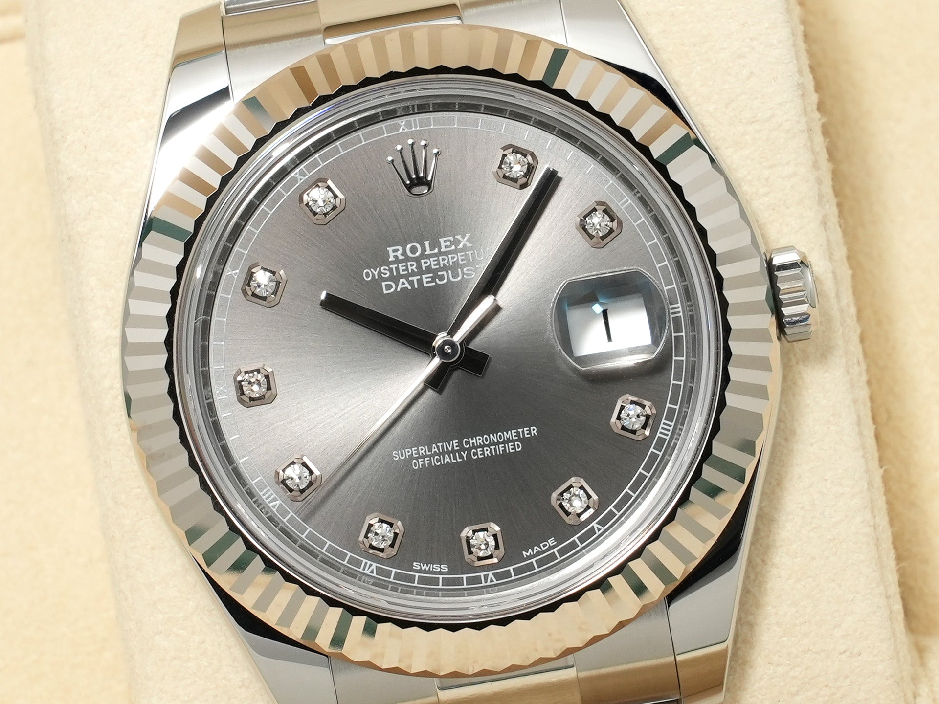 ロレックス デイトジャストII Ref.116334 ステンレススチール/ホワイトゴールド スレートx10Pダイヤ文字盤 オイスターブレスレット 未使用 k326wdqx