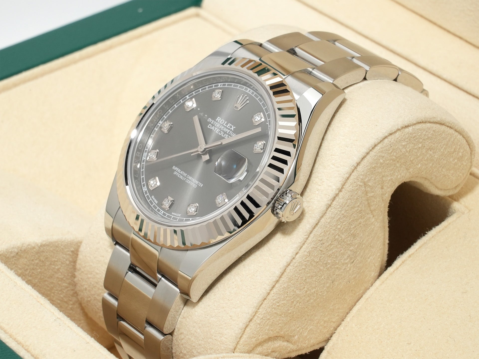ロレックス デイトジャストII Ref.116334 ステンレススチール/ホワイトゴールド スレートx10Pダイヤ文字盤 オイスターブレスレット 未使用 k326wdqx