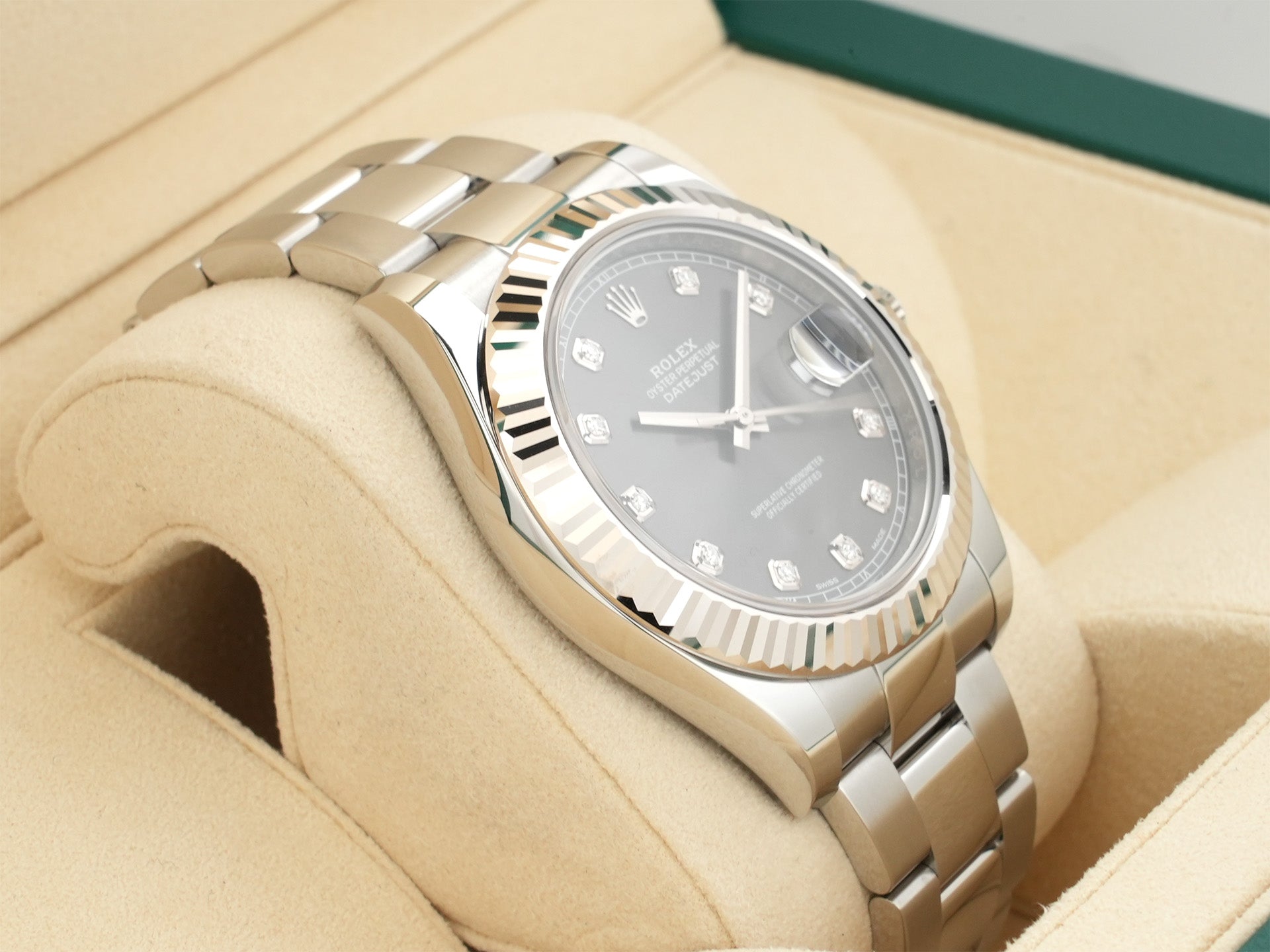 ロレックス デイトジャストII Ref.116334 ステンレススチール/ホワイトゴールド スレートx10Pダイヤ文字盤 オイスターブレスレット 未使用 k326wdqx