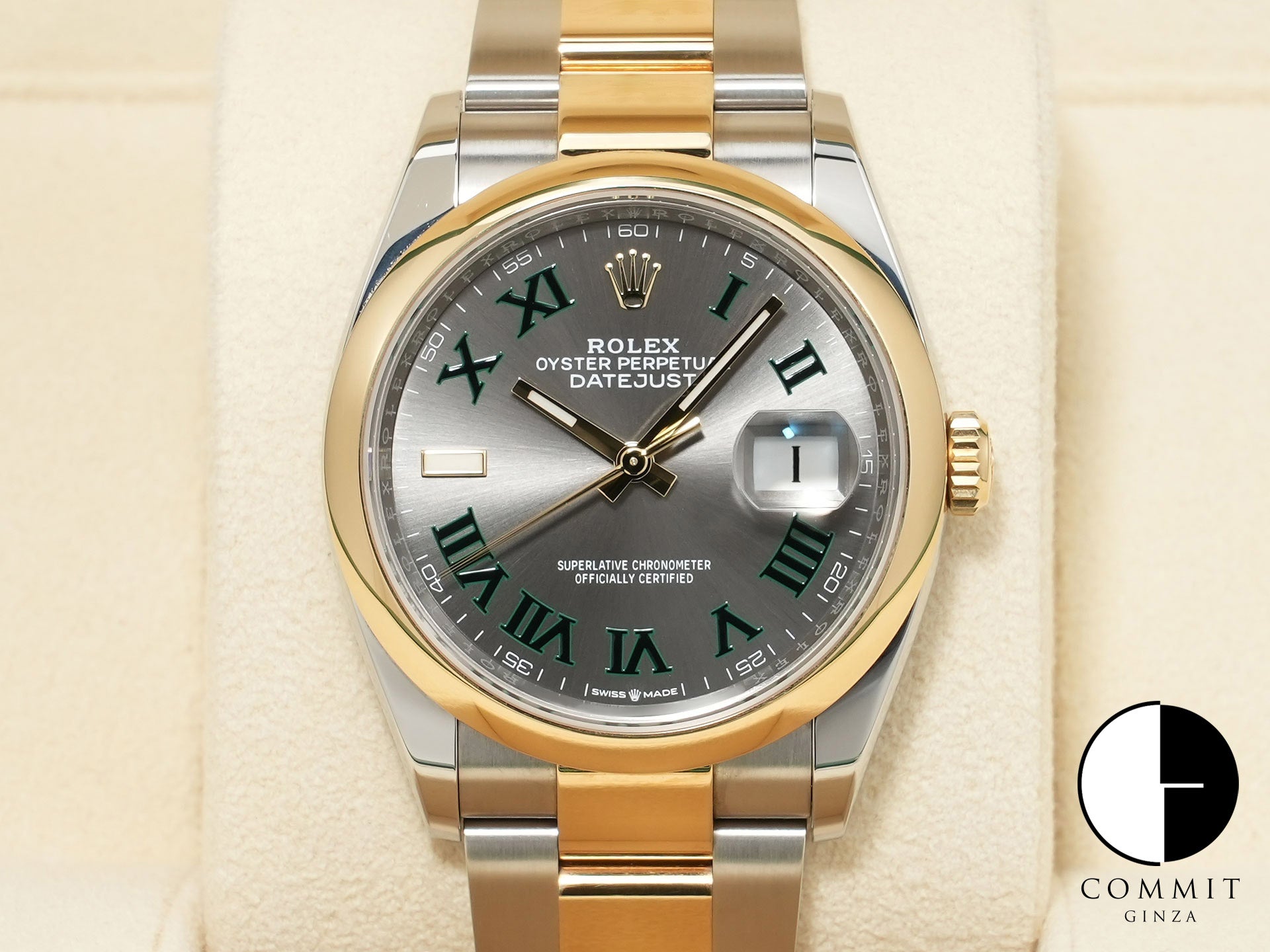 ロレックス デイトジャスト36 Ref.126203 ステンレススチール/イエローゴールド スレートローマン文字盤 オイスターブレスレット 中古 xafwm2st