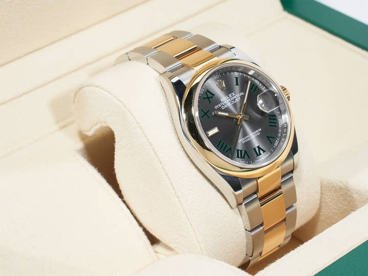 ロレックス デイトジャスト36 Ref.126203 ステンレススチール/イエローゴールド スレートローマン文字盤 オイスターブレスレット 中古 xafwm2st