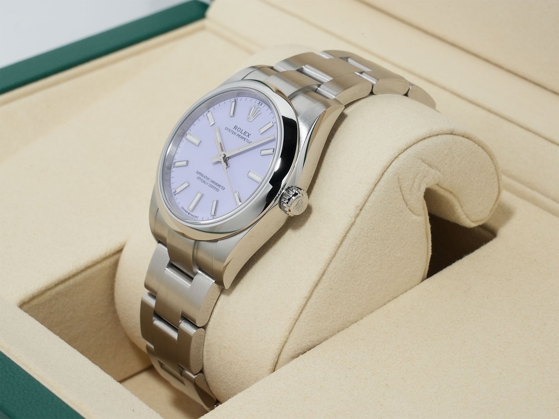 ロレックス オイスターパーペチュアル34 Ref.124200 ステンレススチール ラベンダー文字盤 未使用 fao5fu3q