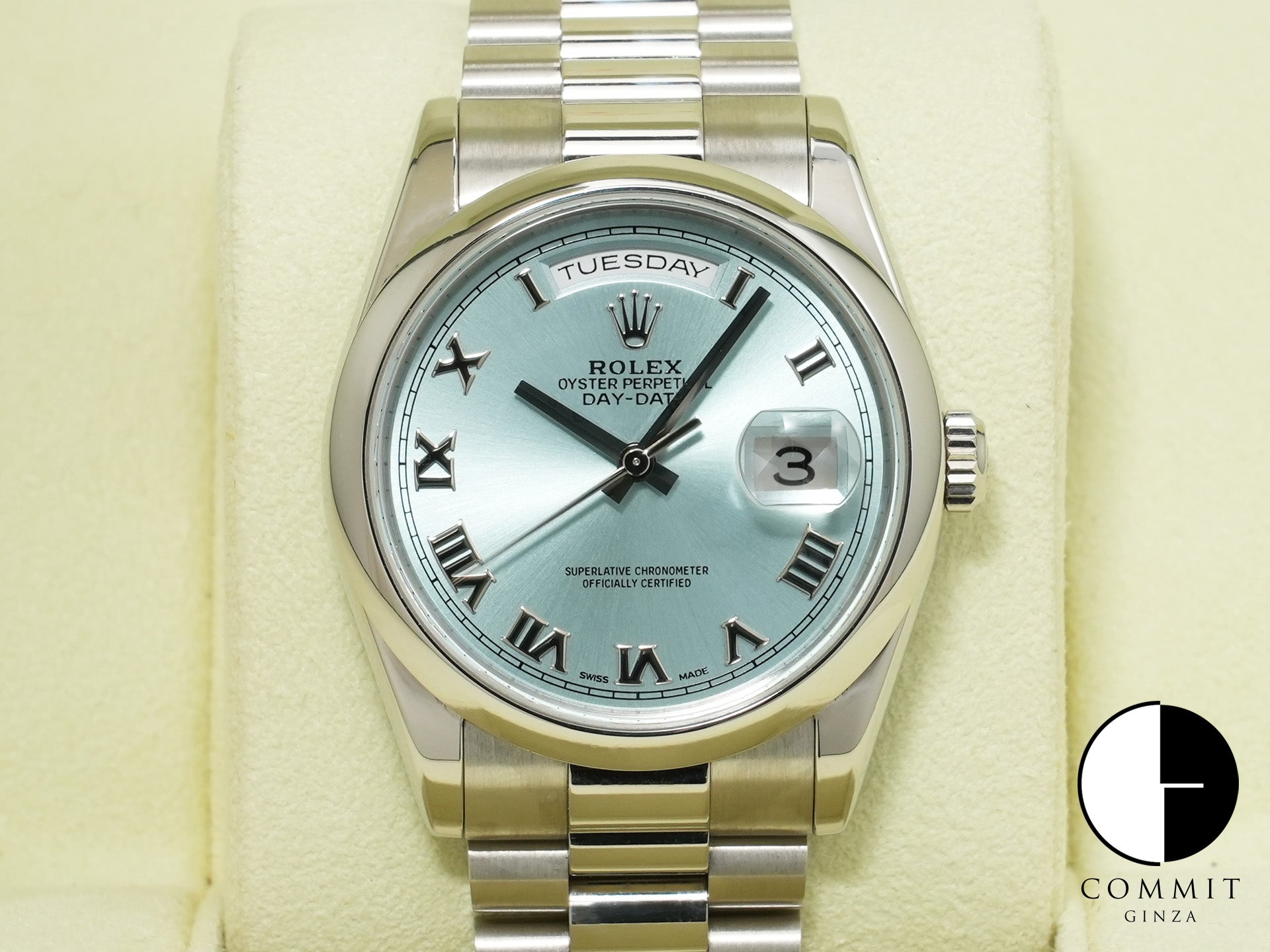 ロレックス デイデイト36 Ref.118206 プラチナ アイスブルー文字盤 中古 6x43o9we